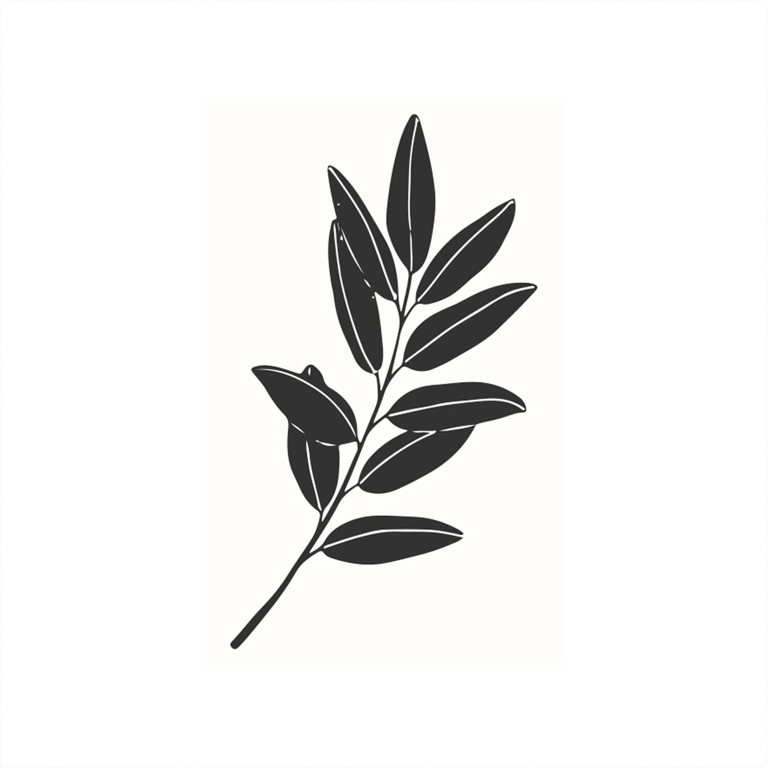 Stempel Olivenzweig weiß 35x55mm zeigt einen stilisierten Olivenzweig auf weißem Hintergrund. Ideal für kreative Projekte.
