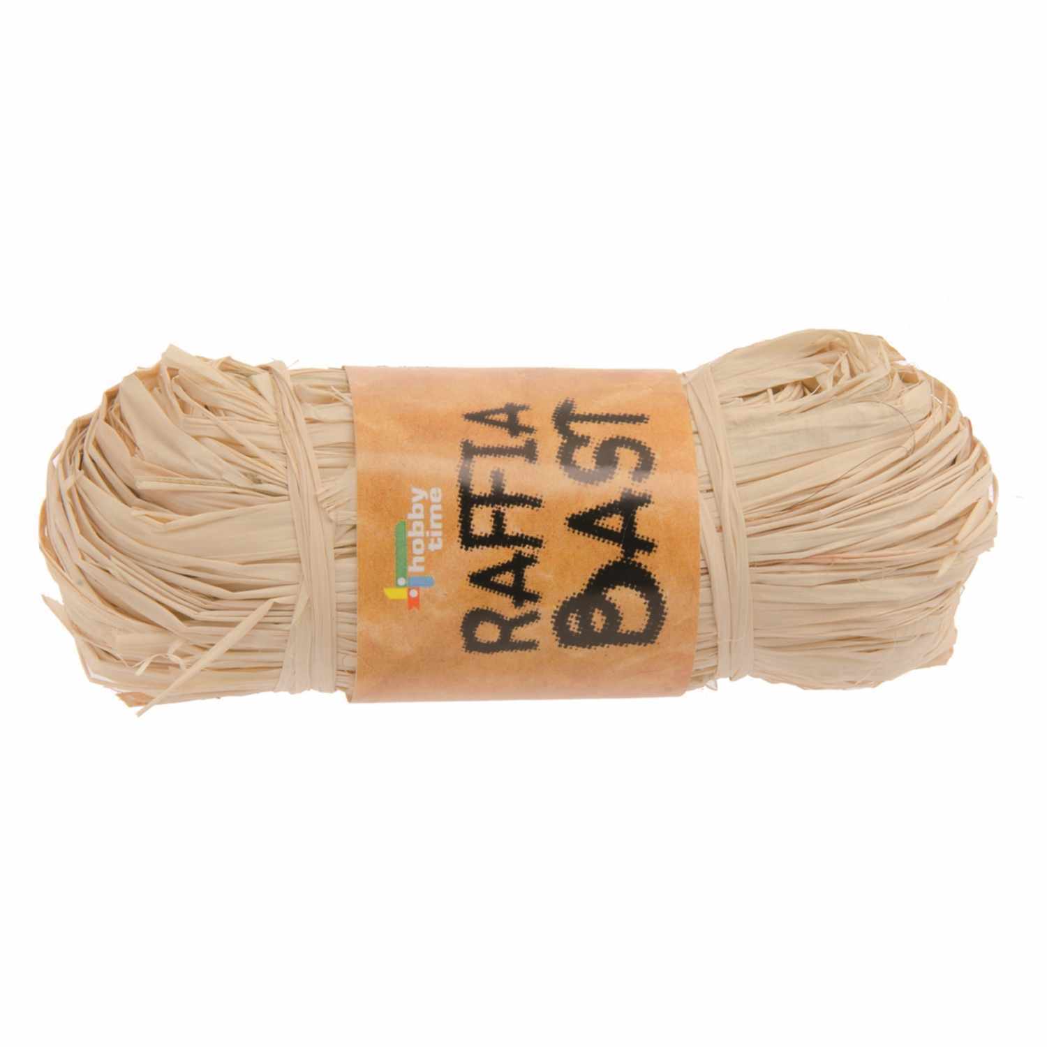 Raffiabast natur von Glorex, aufgerollt und gebündelt, ideal für Bastelprojekte und Dekorationen.