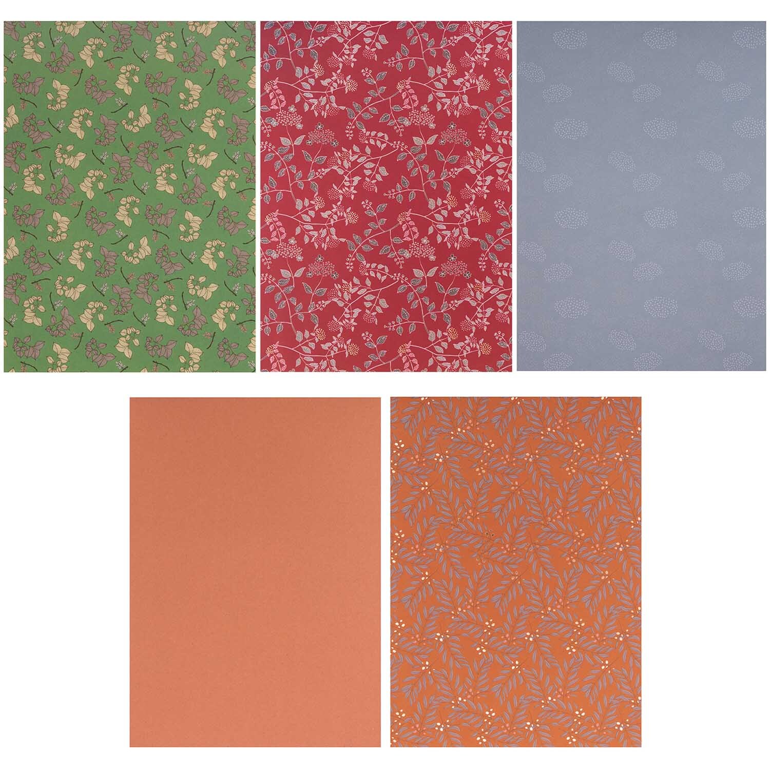 Paper Poetry Motivpapierblock Funny Fall 30 Blatt zeigt herbstliche Designs in Grün, Rot, Blau und Orange von Rico Design.