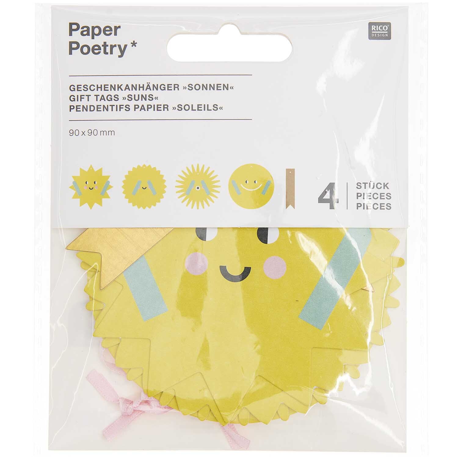 Paper Poetry Geschenkanhänger Sonne 4 Stück von Rico Design