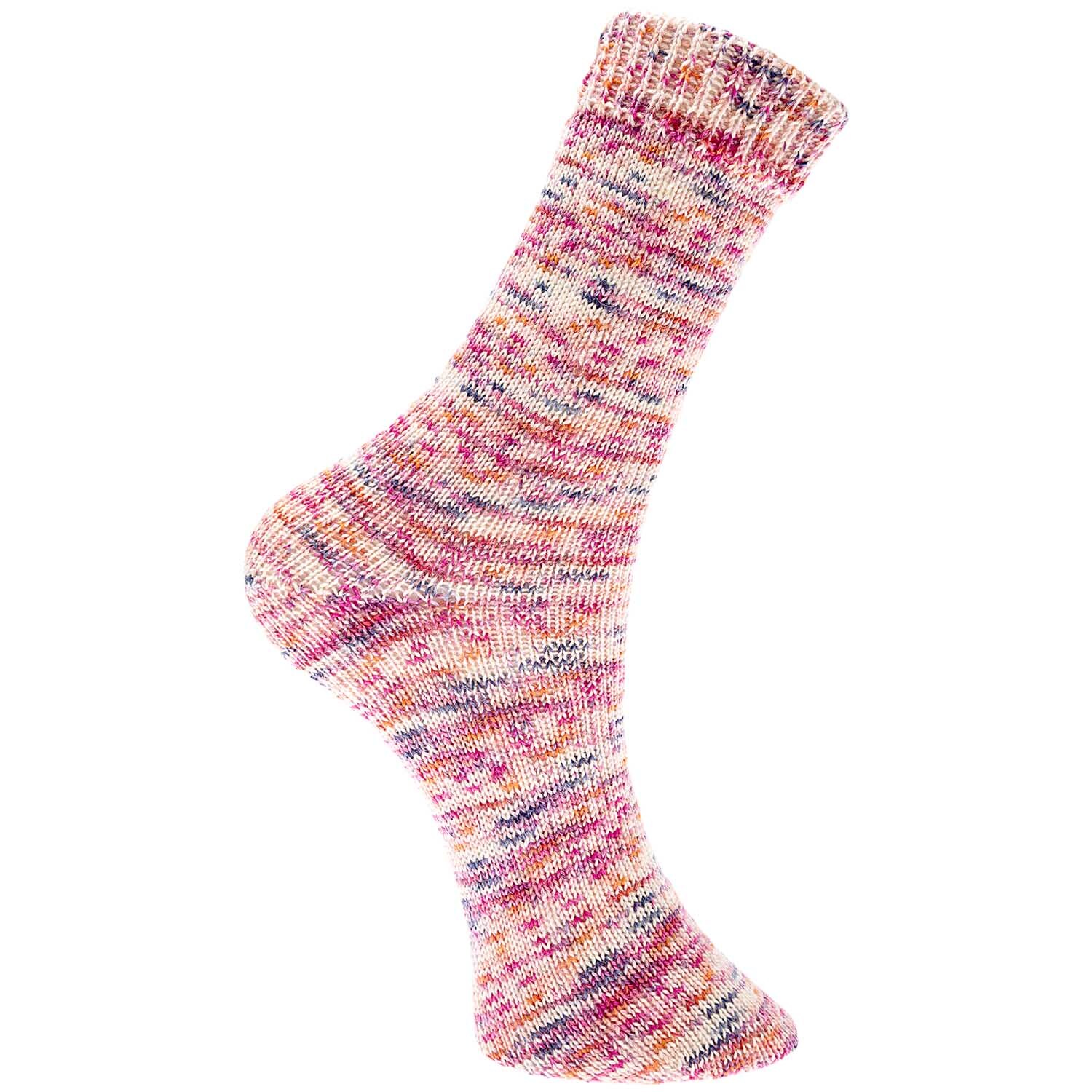 Superba Vintage 4fädig: Handgestrickte Socke in Pink Mix, aus Rico Design Wolle, 100g, 420m.