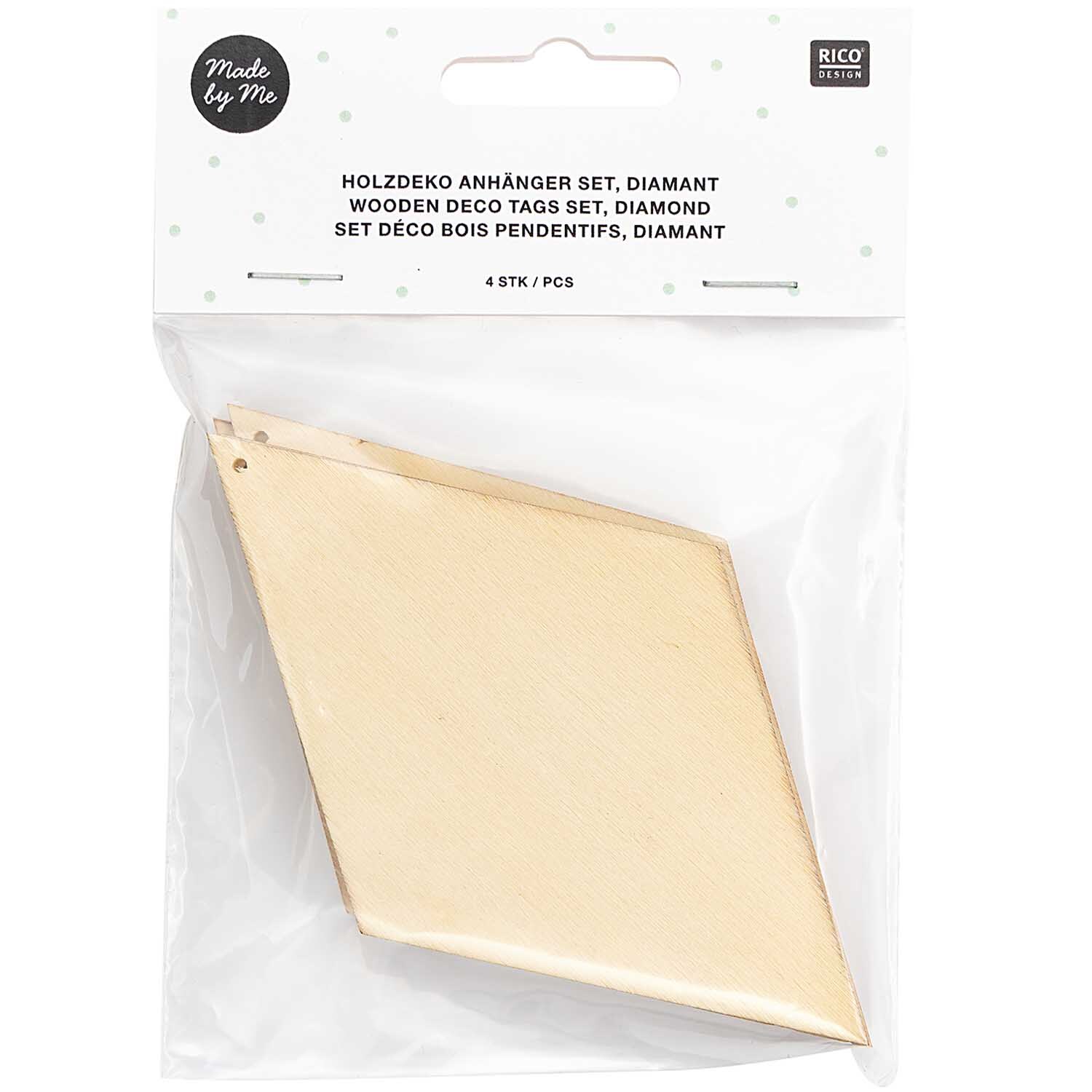 Holzdekoanhänger-Set Diamant 4-teilig von Rico Design