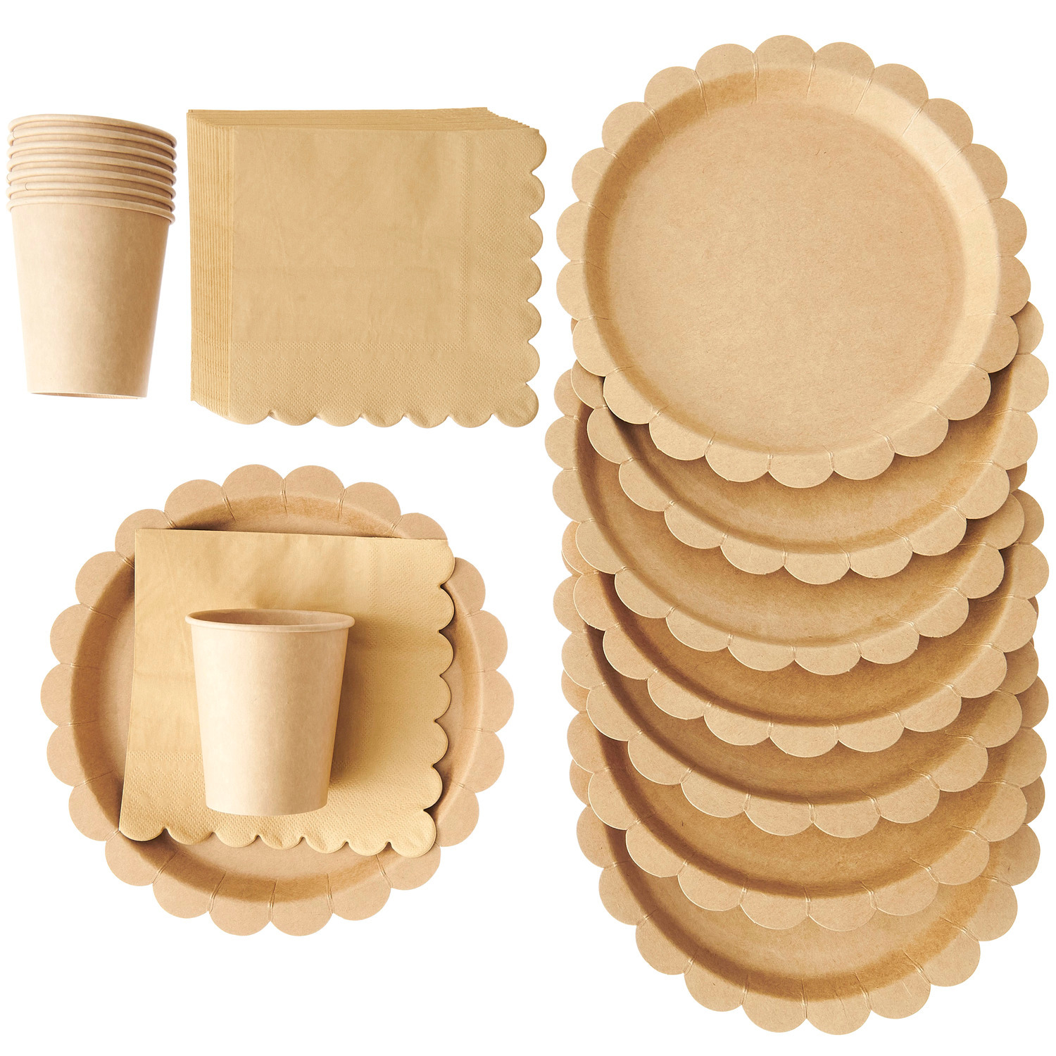 Party-Set Kraftpapier von Rico Design: Teller, Becher und Servietten in natürlichem Braun für umweltfreundliche Feiern.