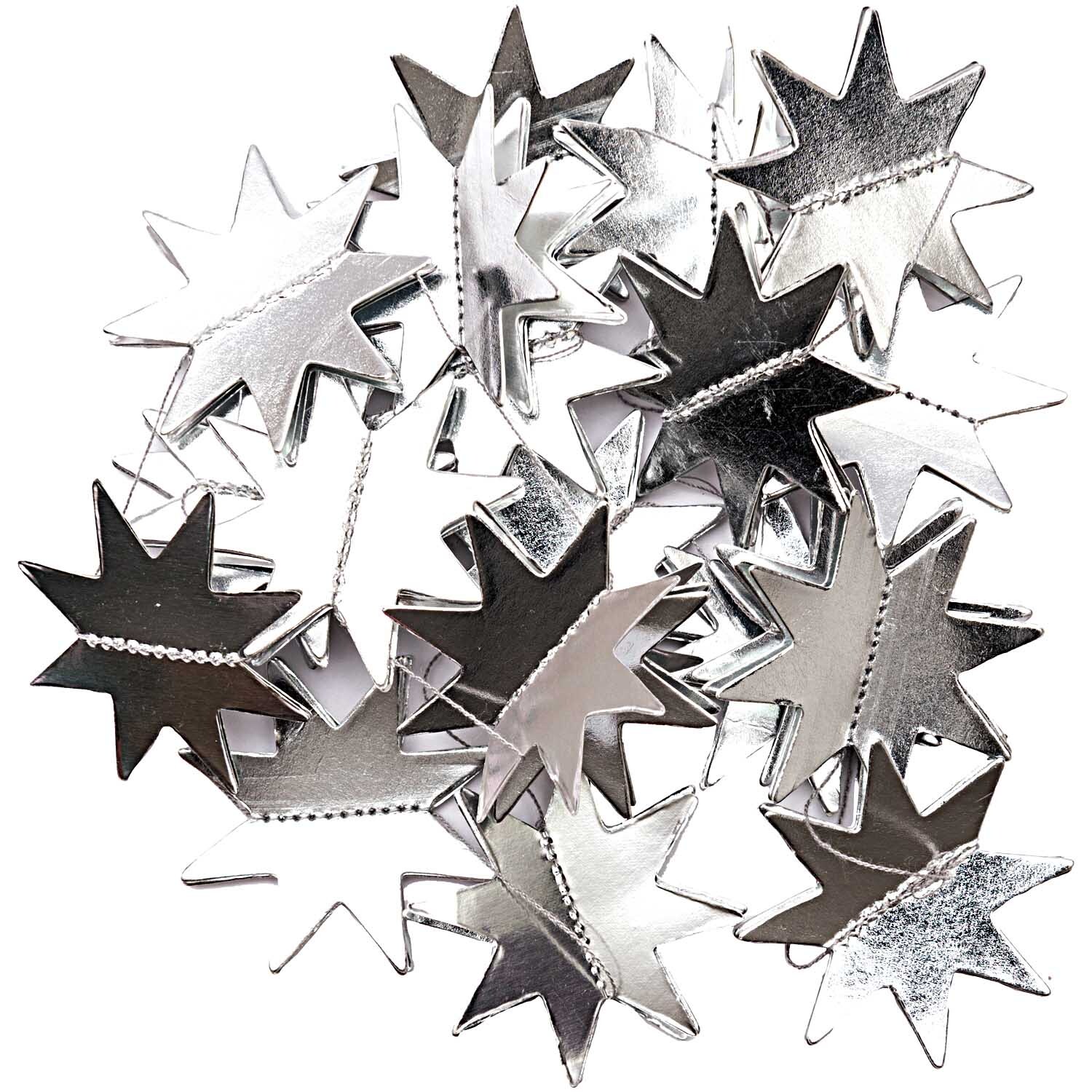 Paper Poetry Girlande Sterne 1,3m Hot Foil zeigt silberne Stern-Girlande von Rico Design. Ideal für festliche Dekorationen.