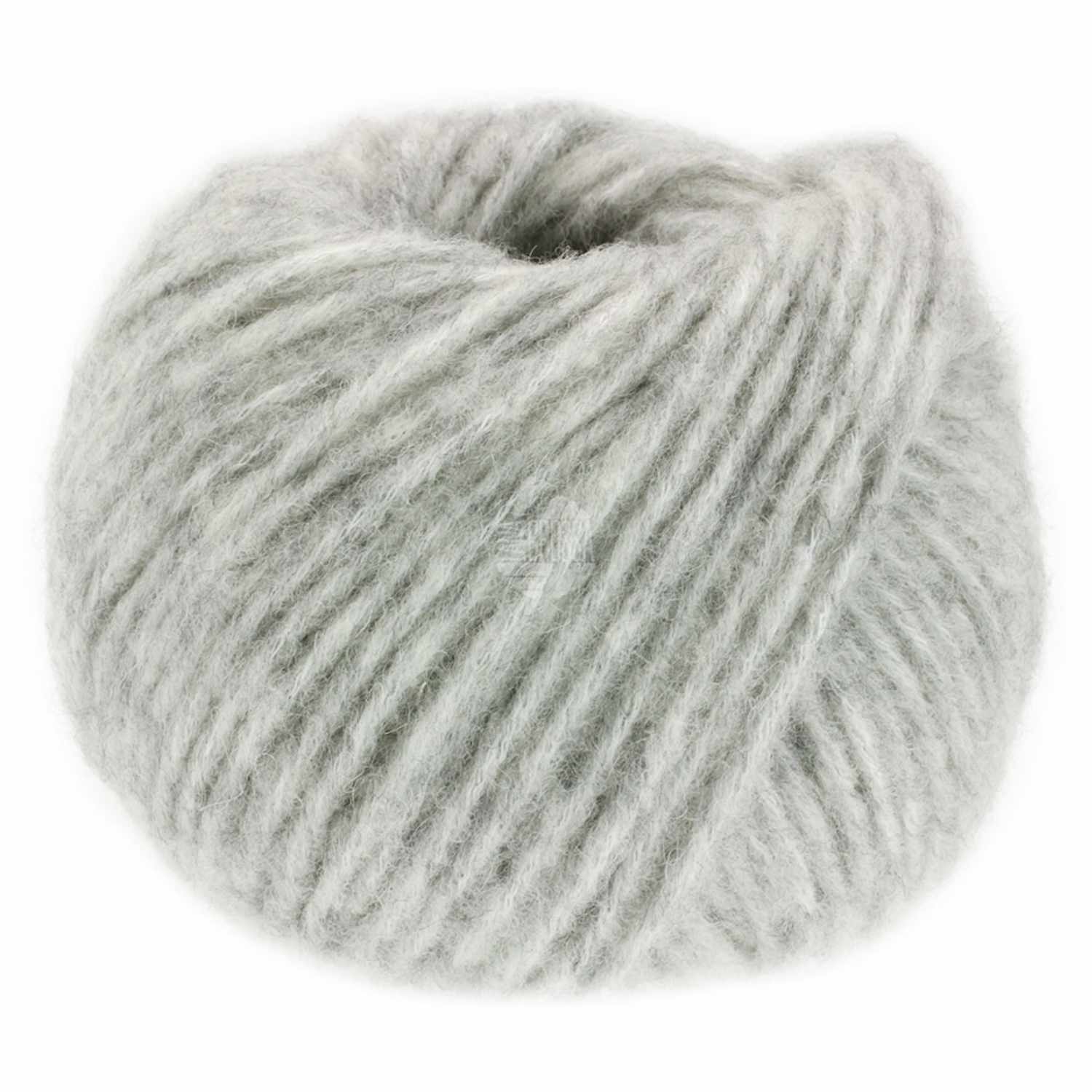 Ecopuno chunky von Lana Grossa: Weiches, hellgrau meliertes Garnknäuel, ideal für Strickprojekte.
