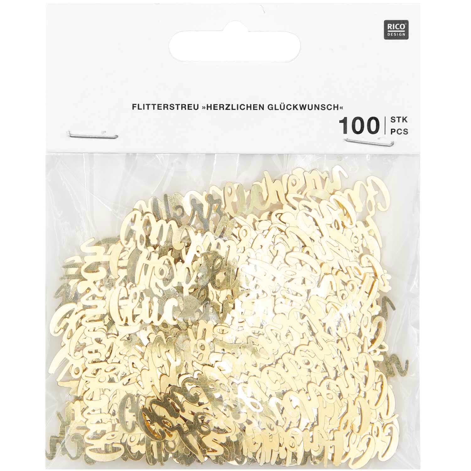 Flitter "Herzlichen Glückwunsch" gold 100 Stück von Rico Design