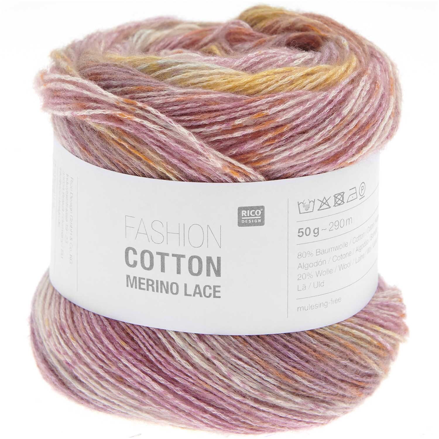 Strickset Tuch Modell 13: Weiches Garn in Rosa- und Gelbtönen von Rico Design, ideal für modische Tücher.