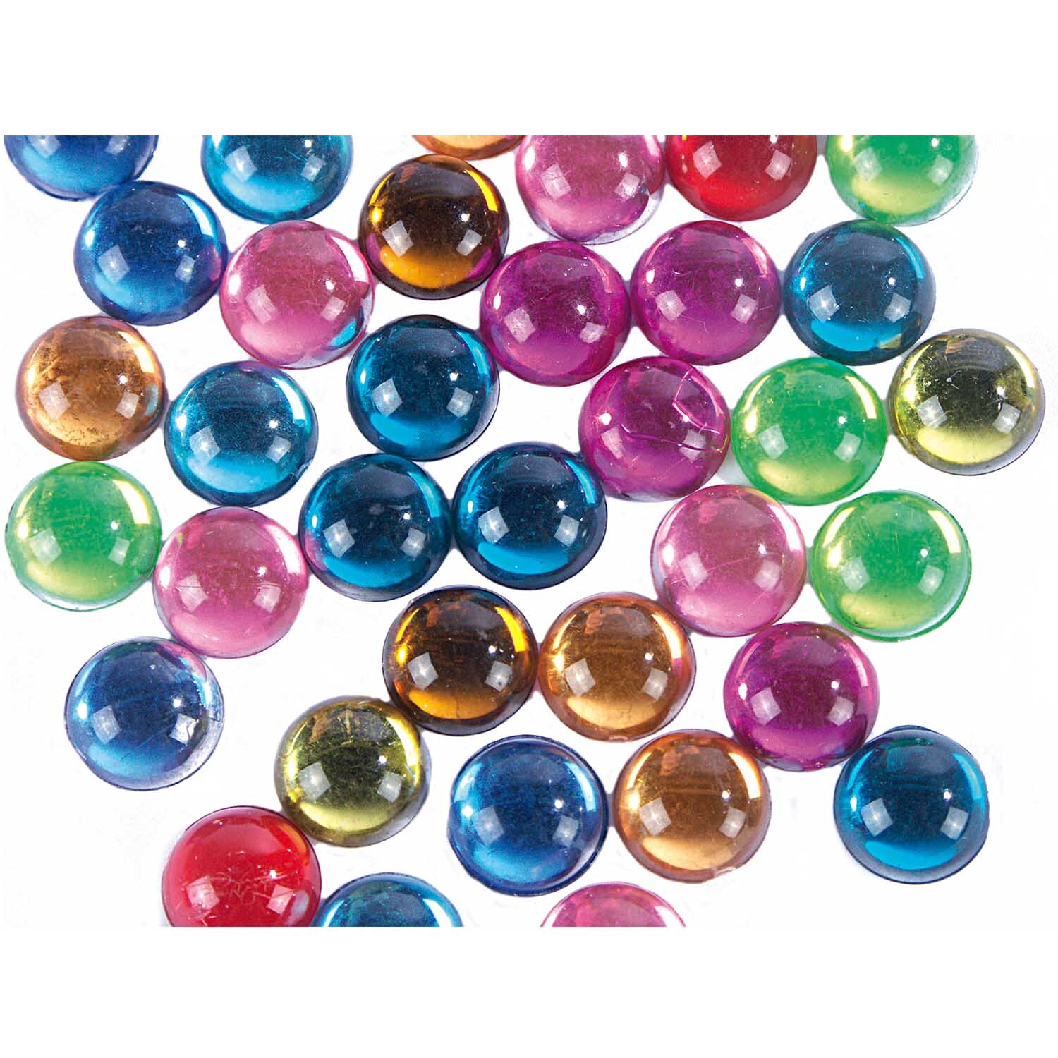 Strass Kreis ohne Schliff mehrfarbig 60 Stück von Rico Design zeigt bunte, glänzende Steine in verschiedenen Farben auf weißem Hintergrund.