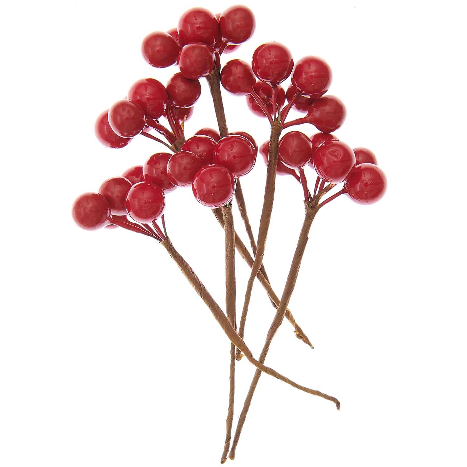 Beerenpick 16,5x8,5cm 6 Stück von Rico Design zeigt rote Beeren auf braunen Stielen, ideal für Dekorationen.
