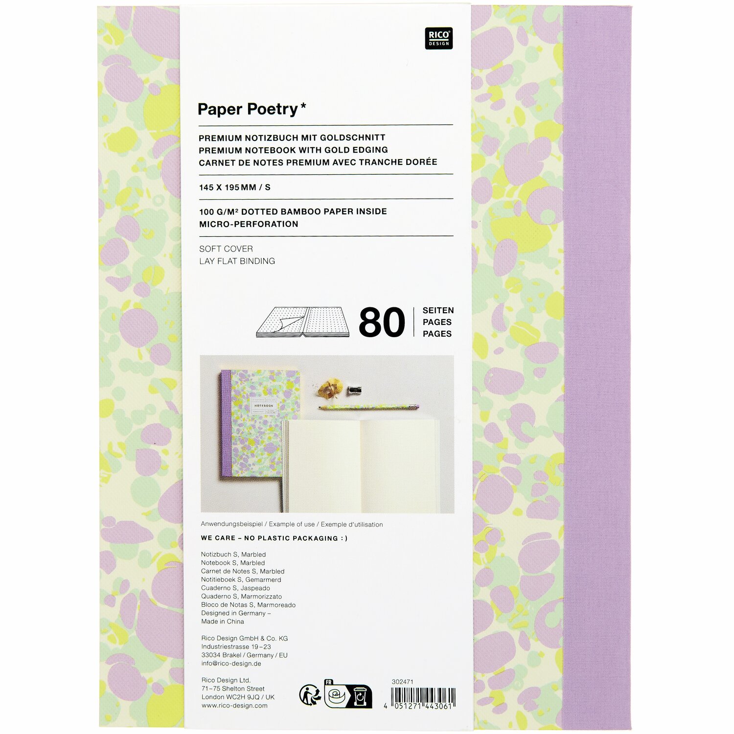 Paper Poetry Notizbuch S Marbled 80 Seiten 100g/m² von Rico Design