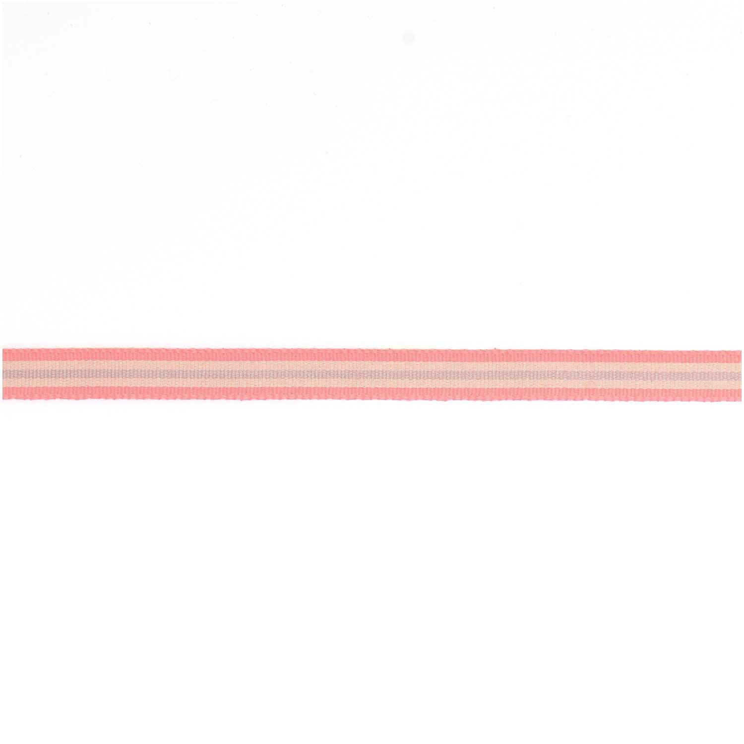 Webband Multi Streifen von Rico Design in Neon Rosa/Gelb/Grau, 10mm breit, 3m lang. Ideal für kreative Nähprojekte und Dekorationen.