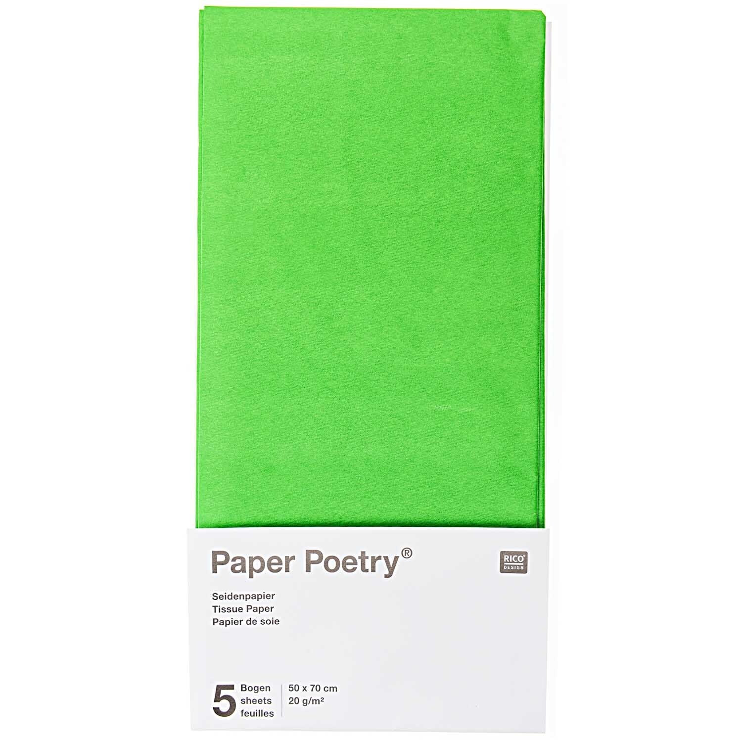 Seidenpapier 50x70cm 5 Bogen von Rico Design in Hellgrün, ideal für kreative Bastelprojekte.