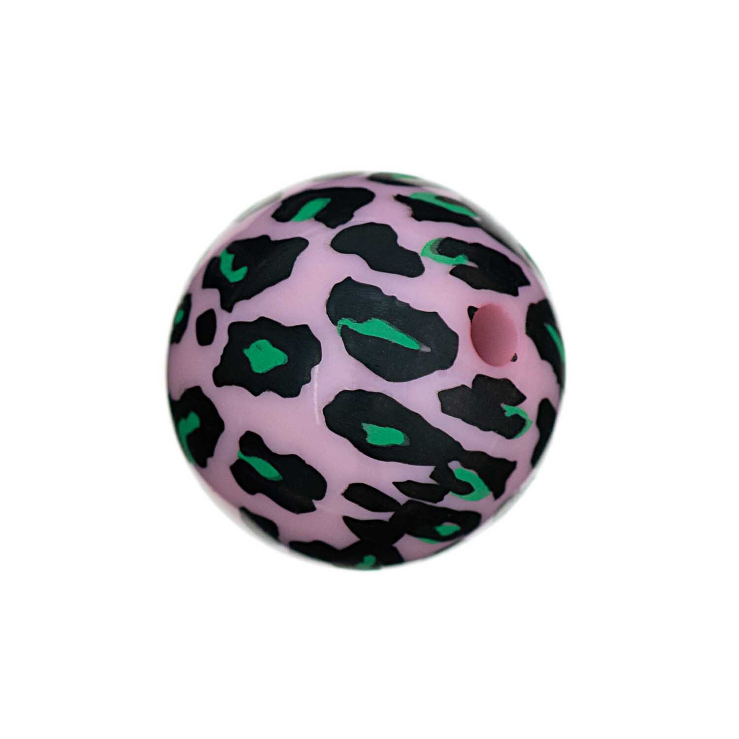 Perlen Acid Leo 16mm 6 Stück von Rico Design in Rosa mit auffälligem Leopardenmuster in Grün und Schwarz. Ideal für kreative Schmuckprojekte.