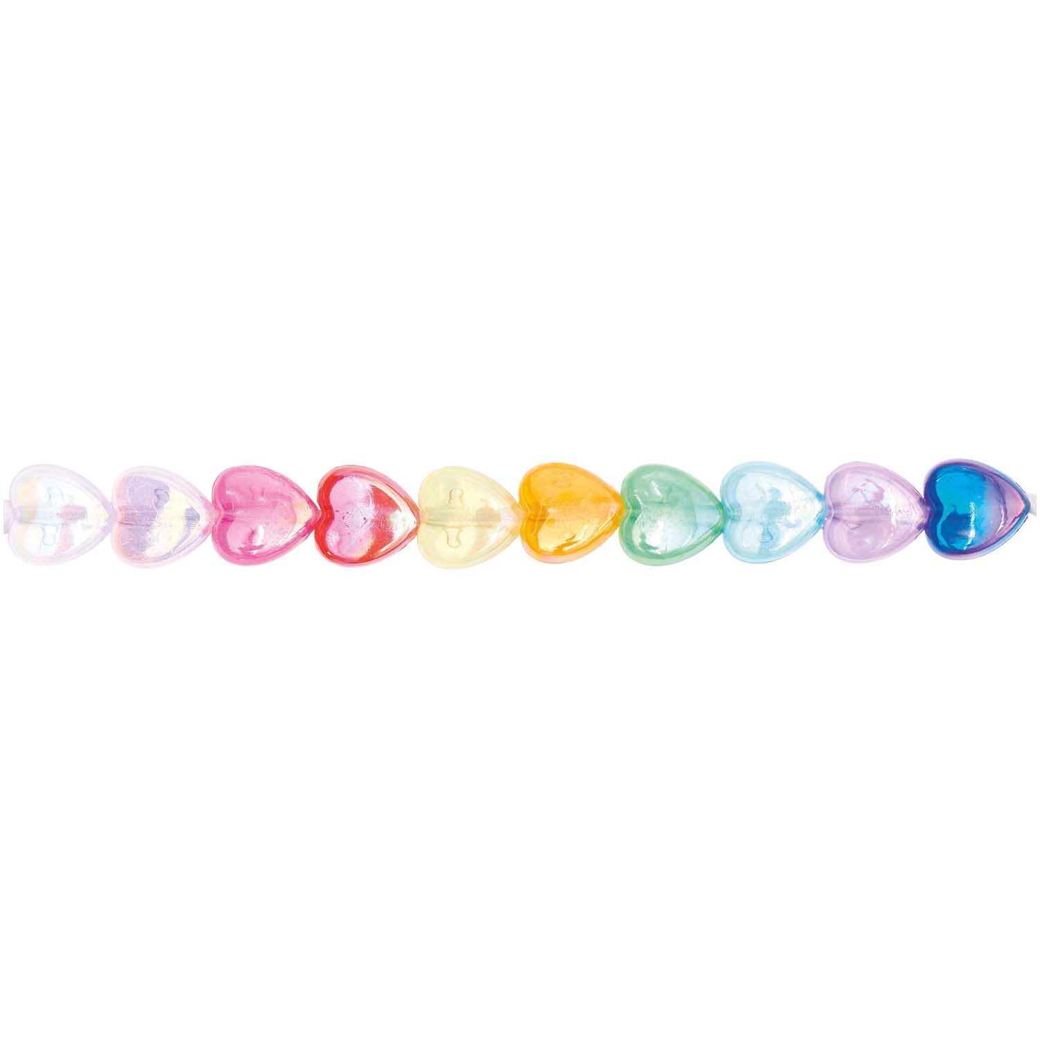 Itoshii Herzperlen Regenbogen von Rico Design, 60 Stück, 9x8x4mm, in leuchtenden Regenbogenfarben.