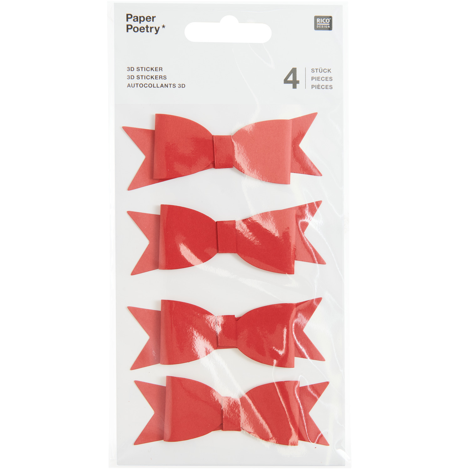 Paper Poetry 3D Sticker Schleifen Rot 4 Stück von Rico Design