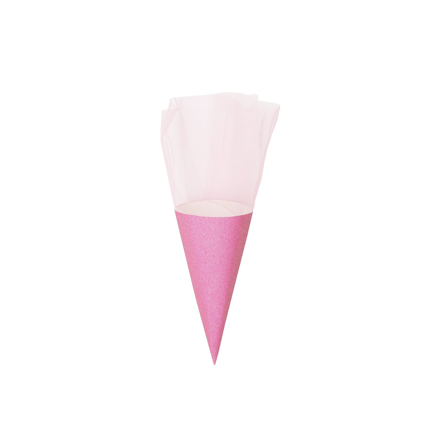 Schultüte Rohling mit Tüllverschluss und Glitter, 20cm, in Pink von Rico Design. Ideal für den Schulanfang.