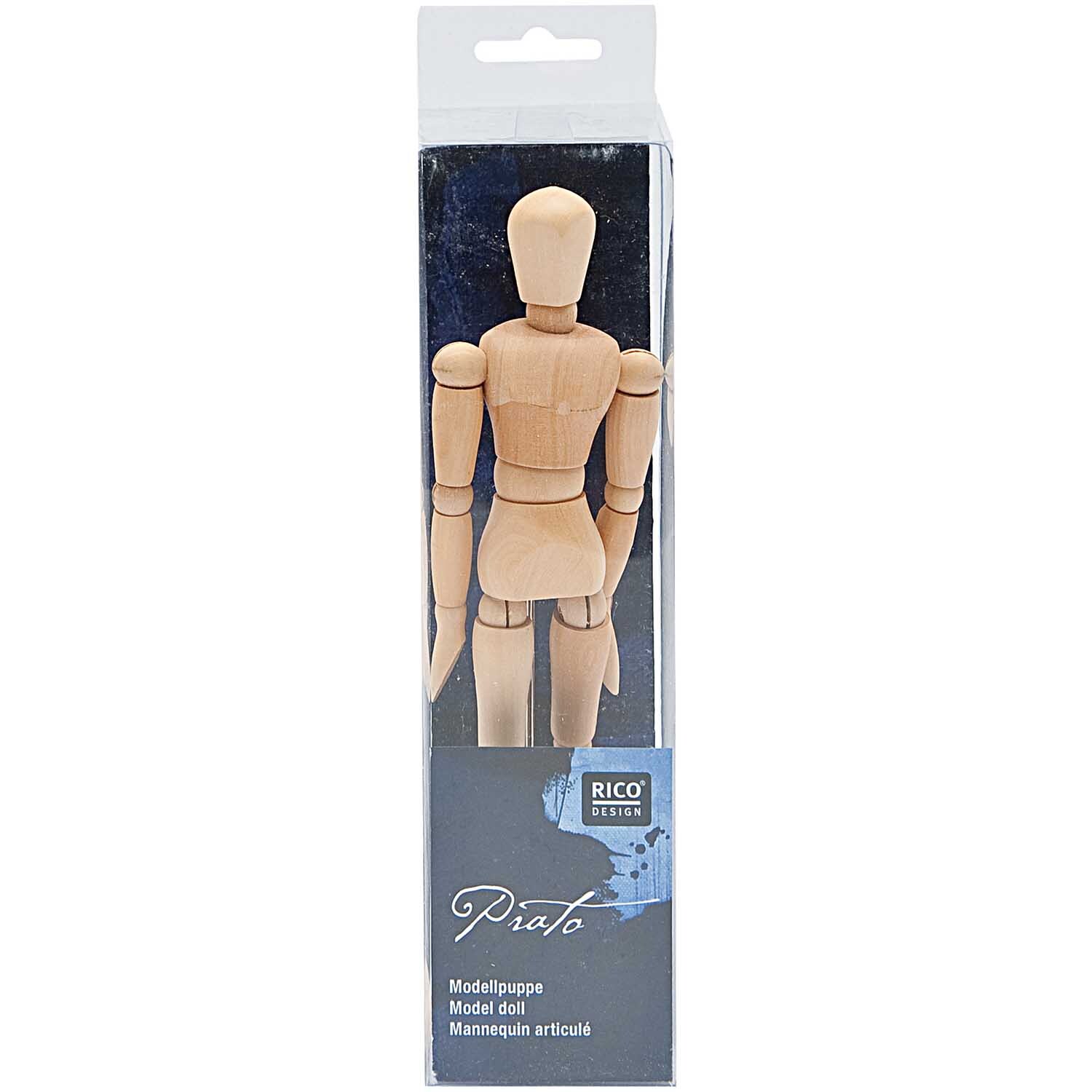 Modellpuppe mittel 22cm von Rico Design in einer Verpackung, ideal für Künstler und Designer.