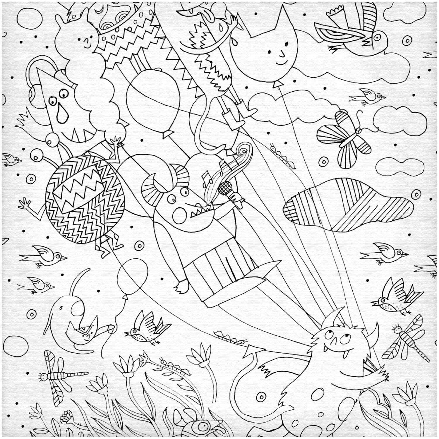 Keilrahmen Luftballon zum Ausmalen 20x20cm zeigt fantasievolle Tiere und Luftballons in einem lebhaften Design von Rico Design.