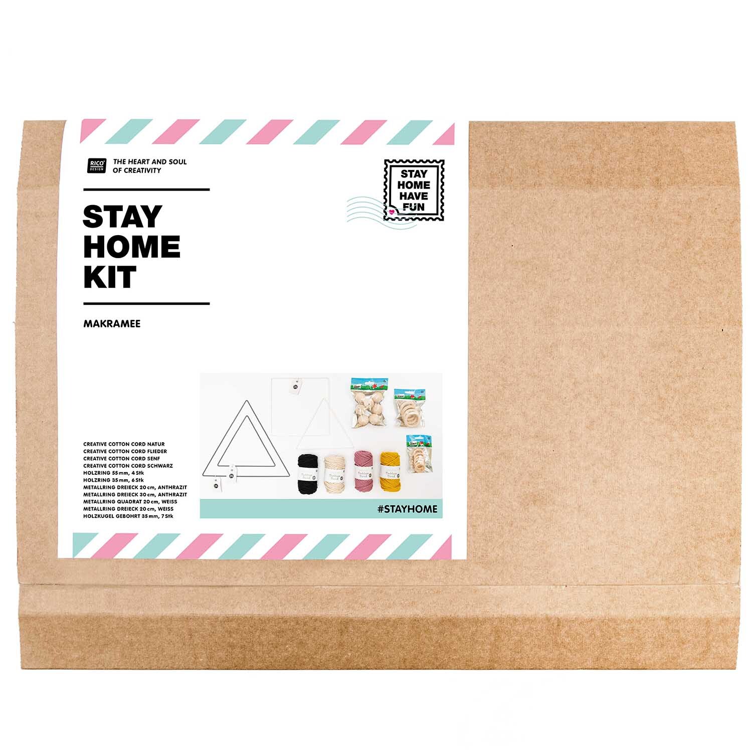 DIY Set Makramee von Rico Design: Ein kreatives Kit in einer schlichten Verpackung mit Zubehör für Makramee-Projekte. Ideal für Heimwerker.