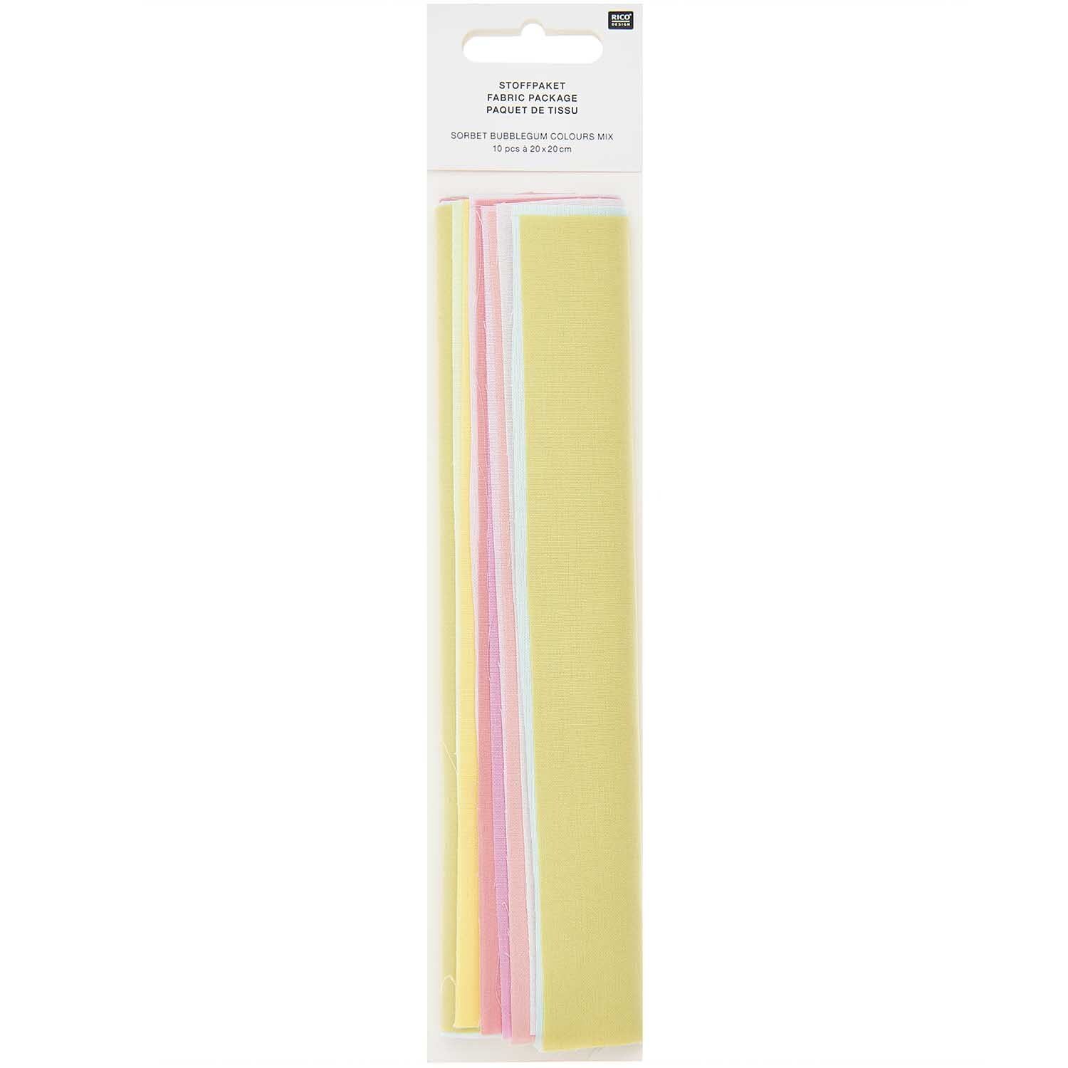 Stoffpaket zum Besticken Sorbet Bubblegum, 20x20cm, 10 Stoffe in Pastellfarben von Rico Design.