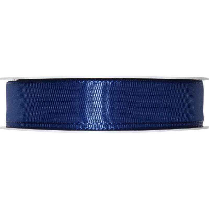 Taftband 25mm 5m von Halbach in Dunkelblau, aufgerollt auf einer Spule, ideal für Dekorationen.