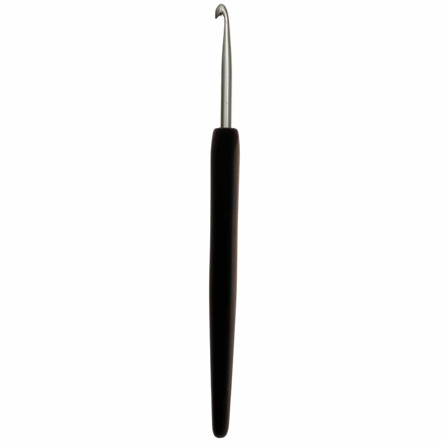 KnitPro Häkelnadel Aluminium mit schwarzem Griff und silberner Spitze, ideal für präzises Häkeln.