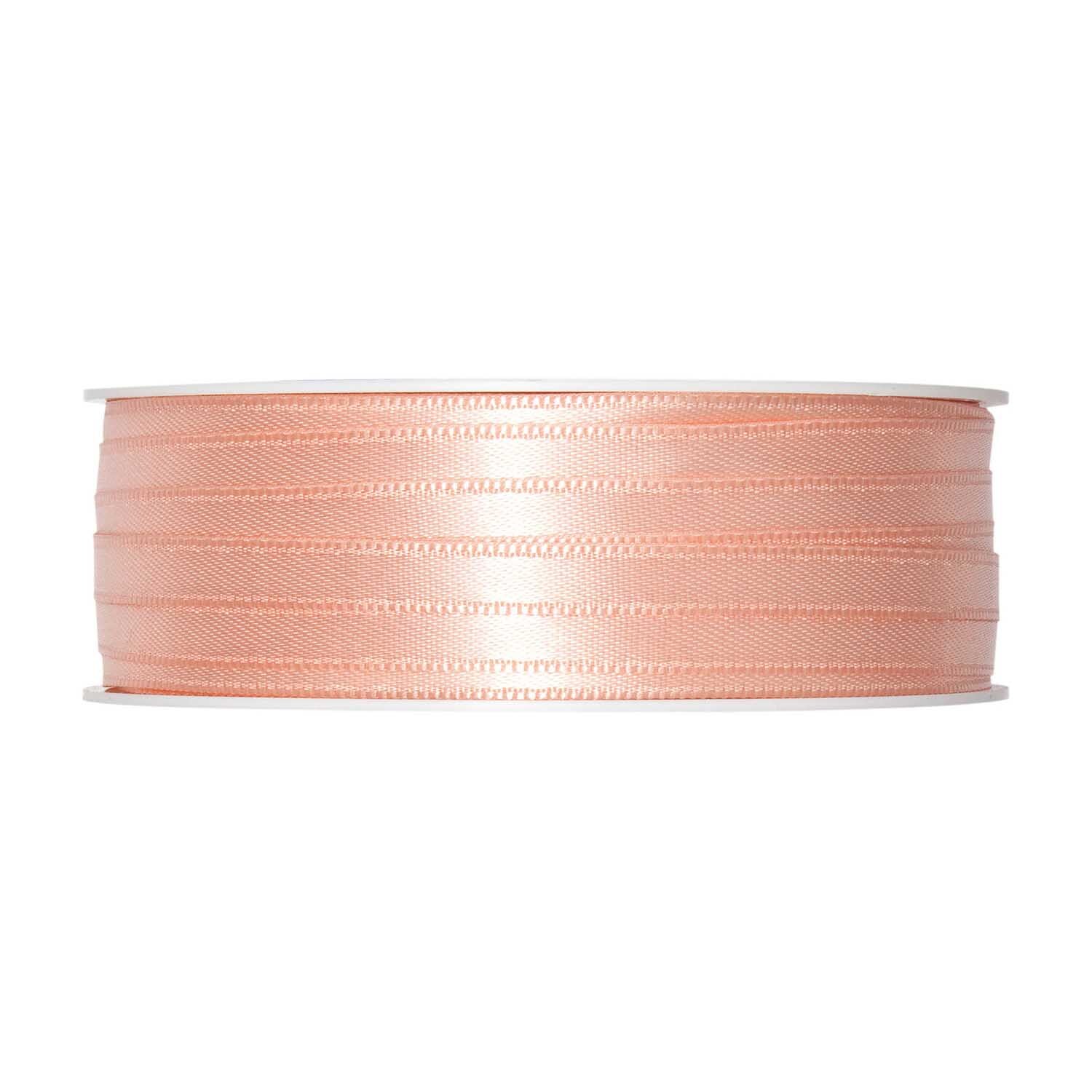 Satinband 6mm 10m in Apricot von Halbach, aufgerollt auf einer Spule, ideal für Dekorationen.