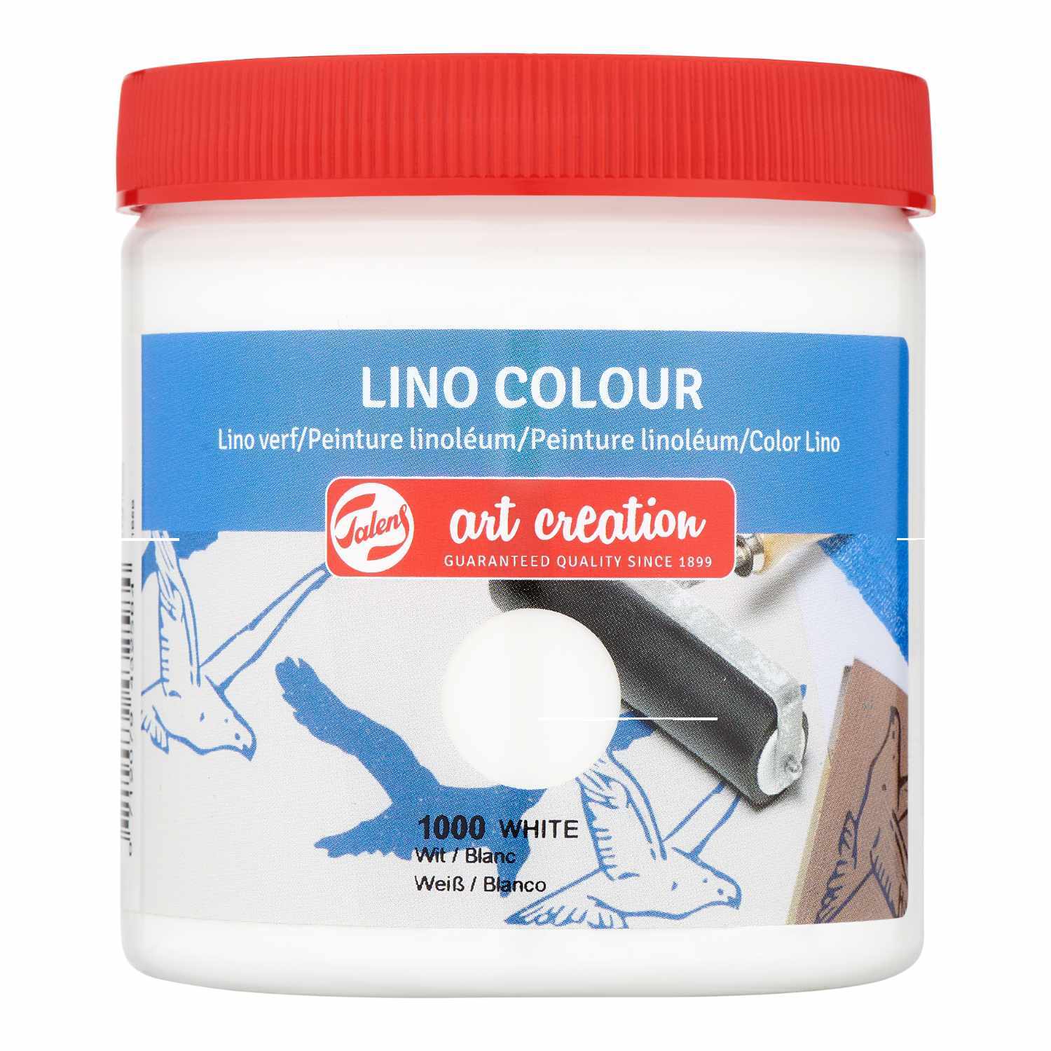 Linoleumfarbe in einem 250ml Behälter mit rotem Deckel. Marke: ROYAL TALENS. Ideal für kreative Projekte.