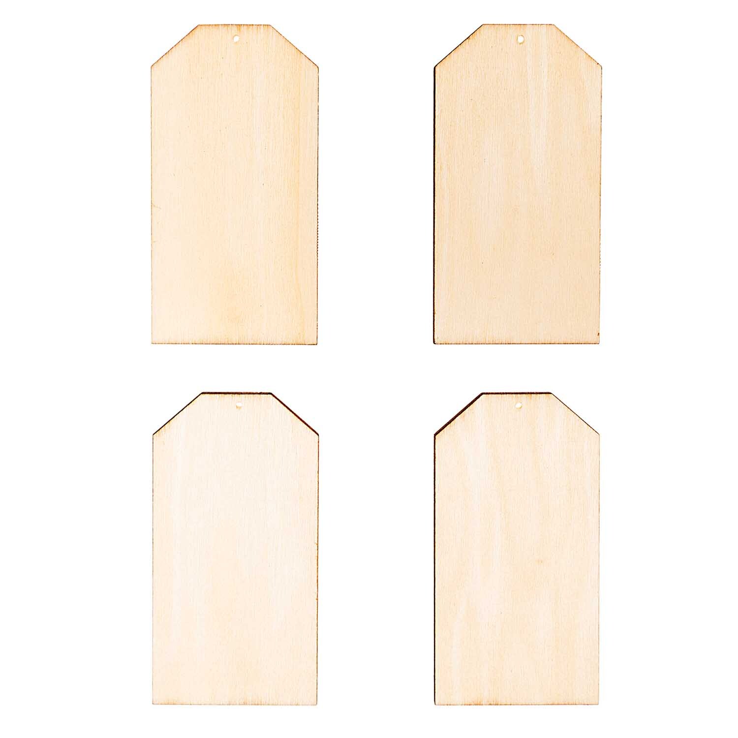 Holzdekoanhänger-Set Schild, 4-teilig, in Beige von Rico Design. Rechteckige Anhänger aus Holz, ideal für kreative Dekorationen.