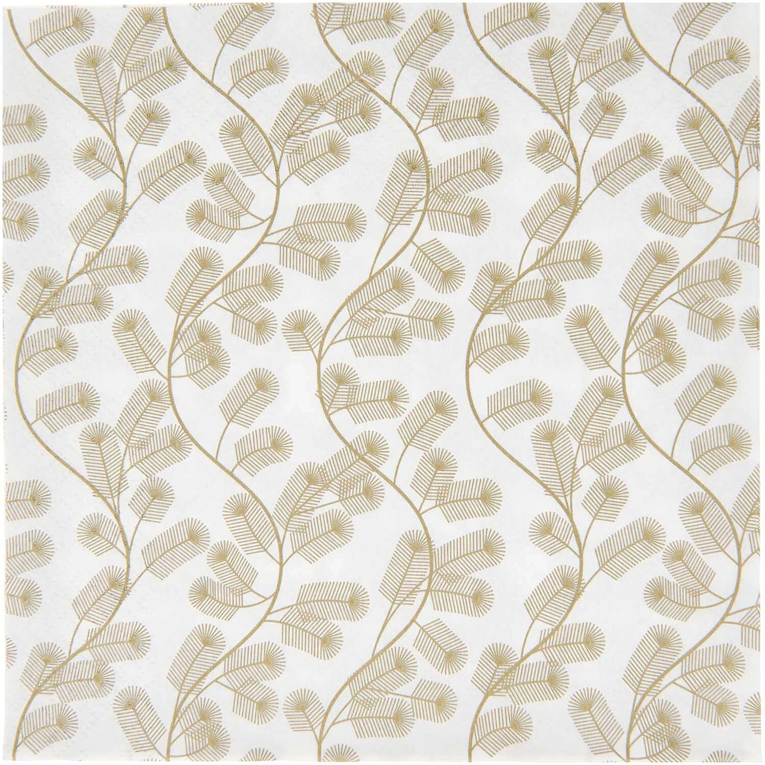 Servietten Tannenzweige gold 33x33cm von Rico Design, 20 Stück. Elegantes Muster aus goldenen Tannenzweigen auf weißem Hintergrund.