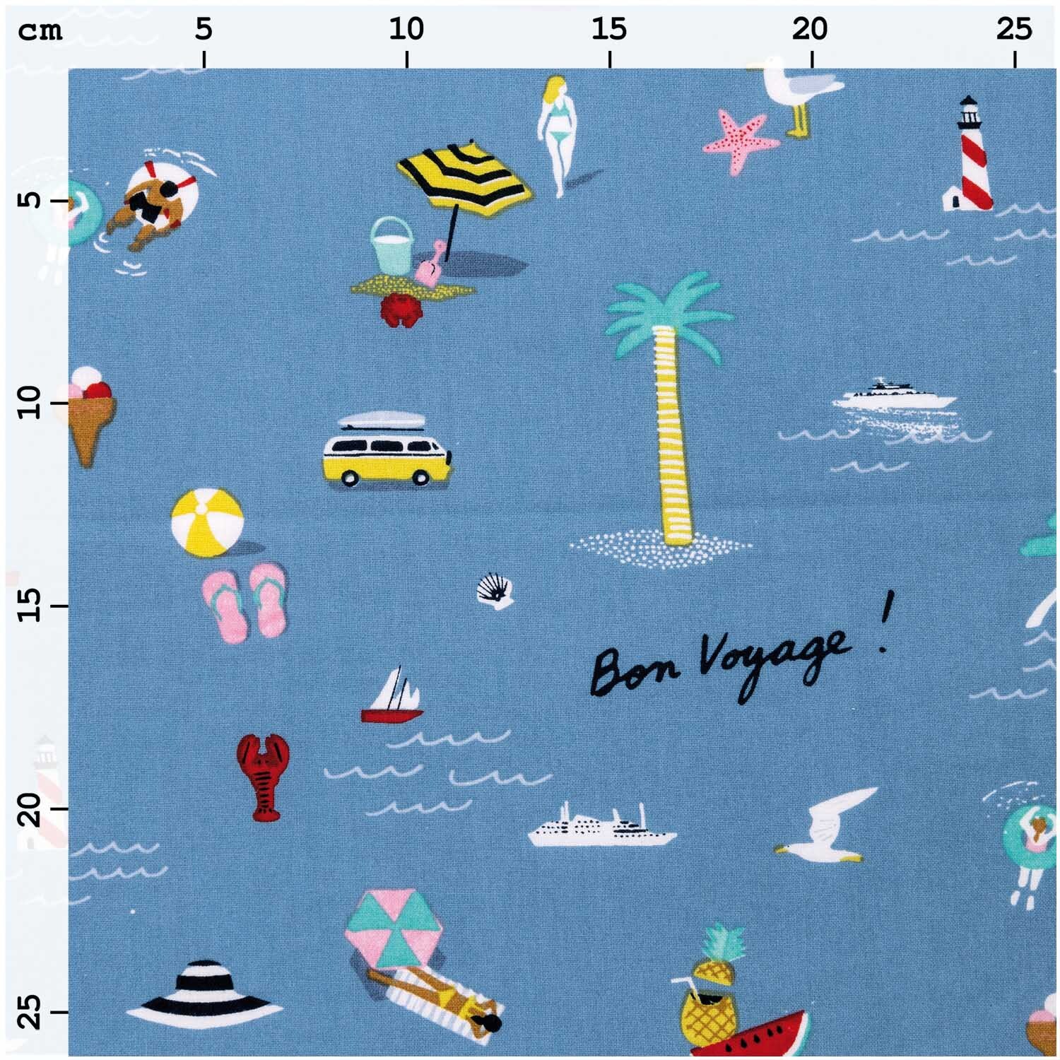 Druckstoff Bon Voyage blau 140cm von Rico Design