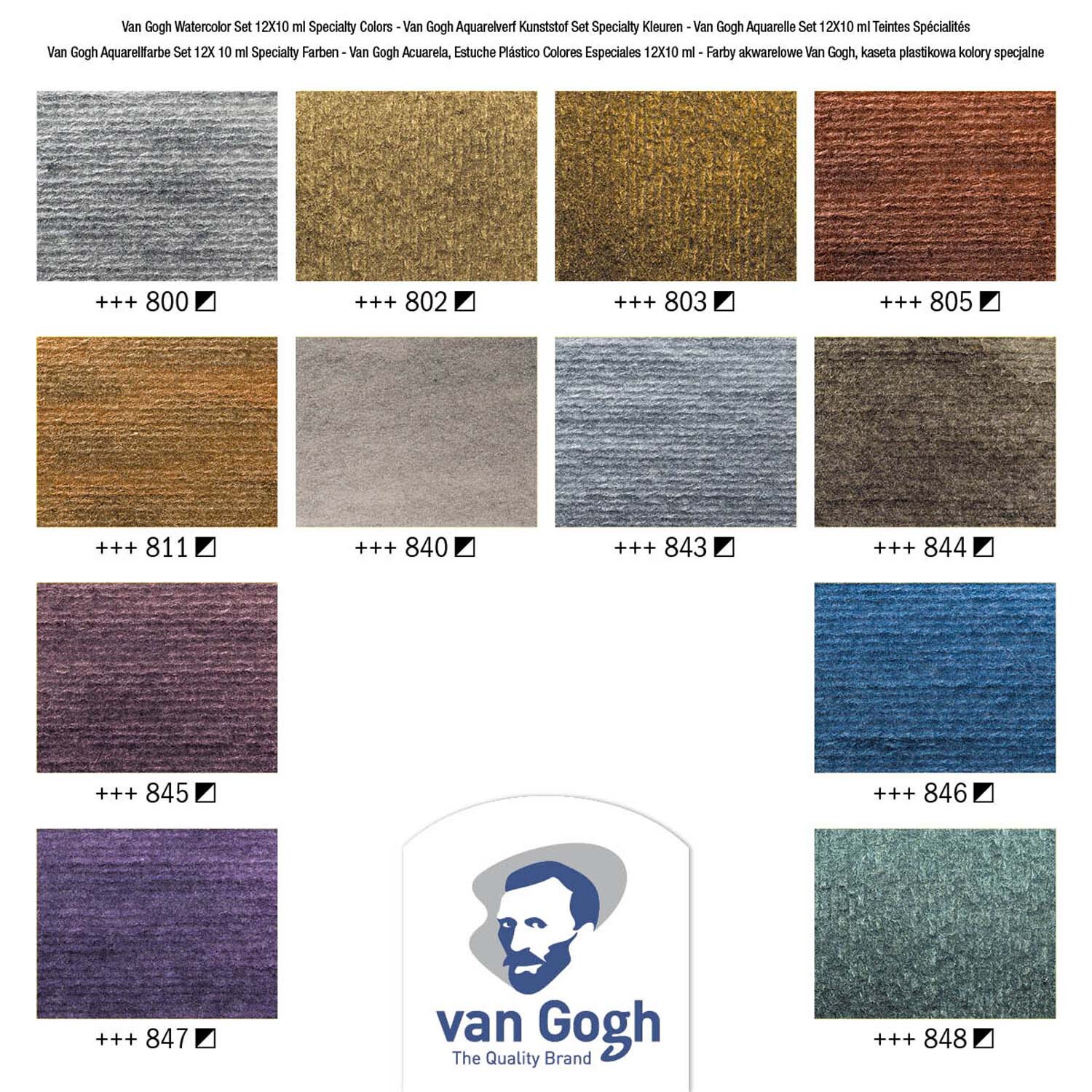 Aquarellfarben-Set Specialty Farben 12x 10ml zeigt 12 mehrfarbige Proben von van Gogh. Ideal für Künstler.
