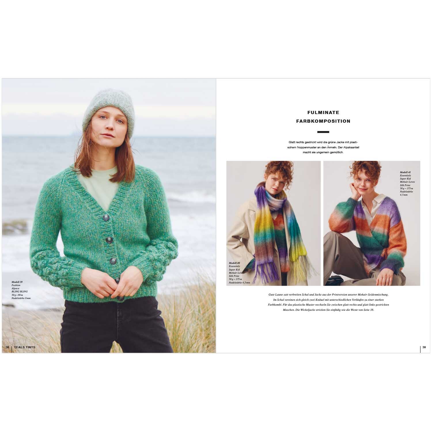 Lovewool Nr.13 Handstrickmagazin Herbst-Winter zeigt eine Frau in grüner Strickjacke am Strand.