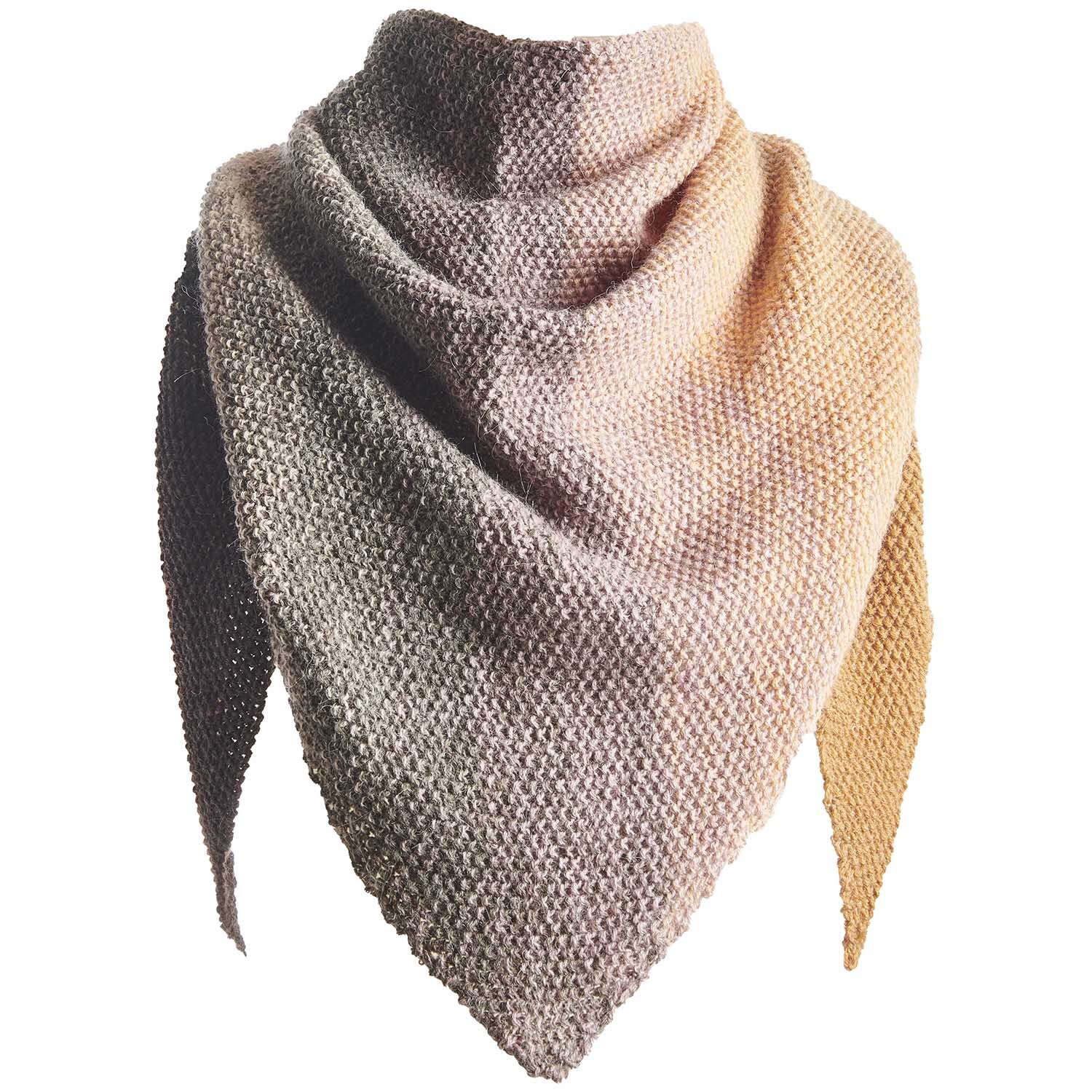 Creative Alpaca Dégradé Lucky 8: Dreieckstuch in sanften Farbverläufen von Rico Design, gestrickt aus weichem Garn.