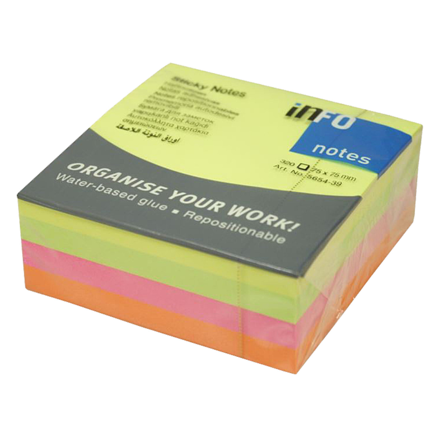 inFO Haftnotizen Brillantmix Würfel mit 320 Blättern in leuchtenden Farben, ideal für Notizen.