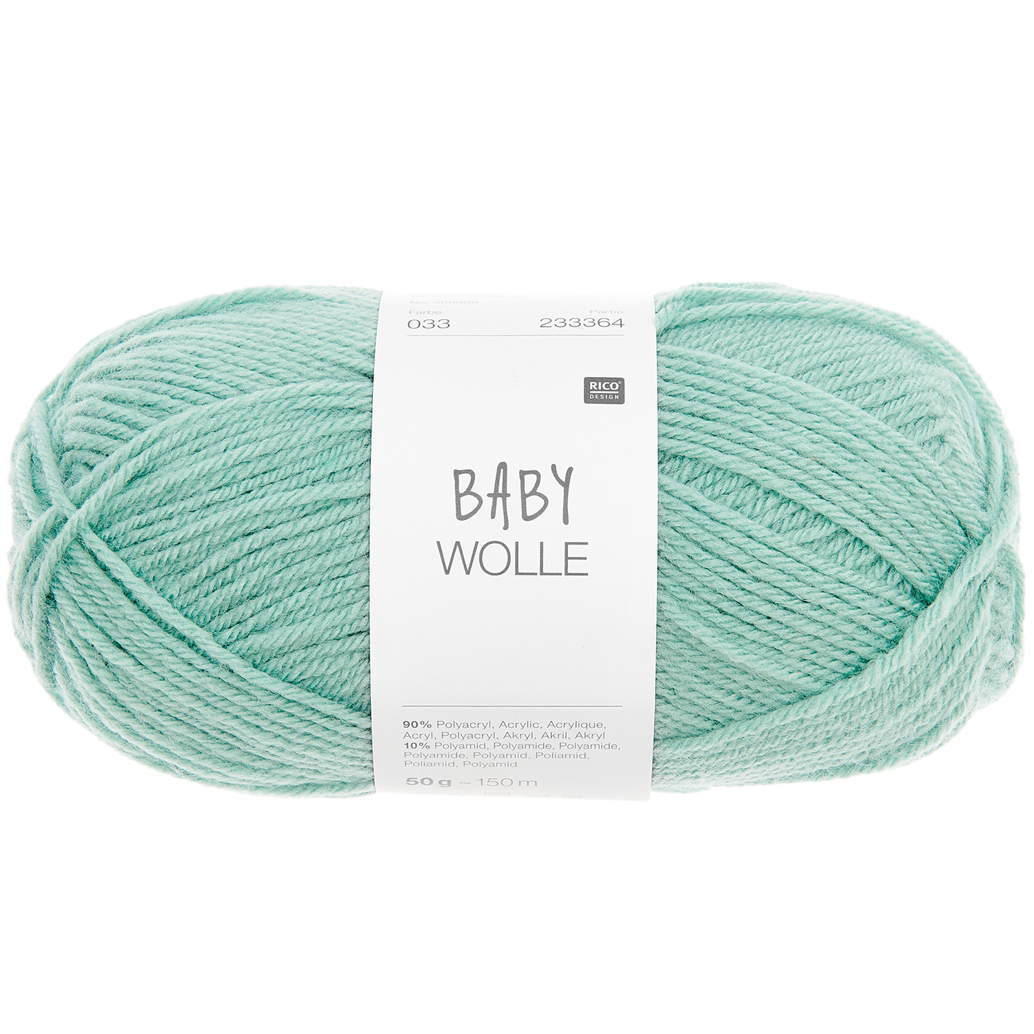 Babywolle von Rico Design in Patina, 50g Knäuel mit 150m Länge, ideal für weiche Strickprojekte.