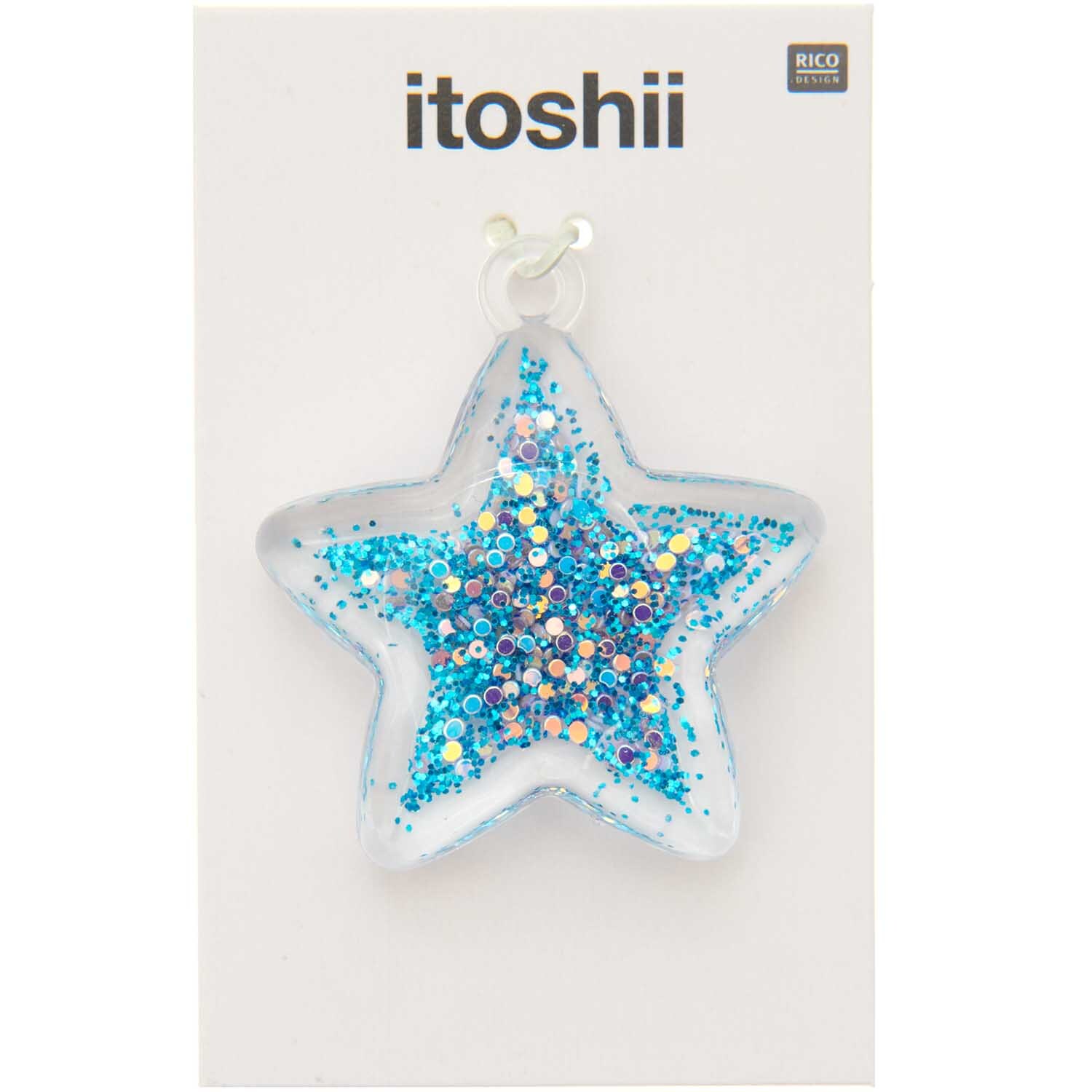 itoshii Stern Anhänger mit Strass gefüllt 37x41x10mm 1 Stück Farbe Blau von Rico Design