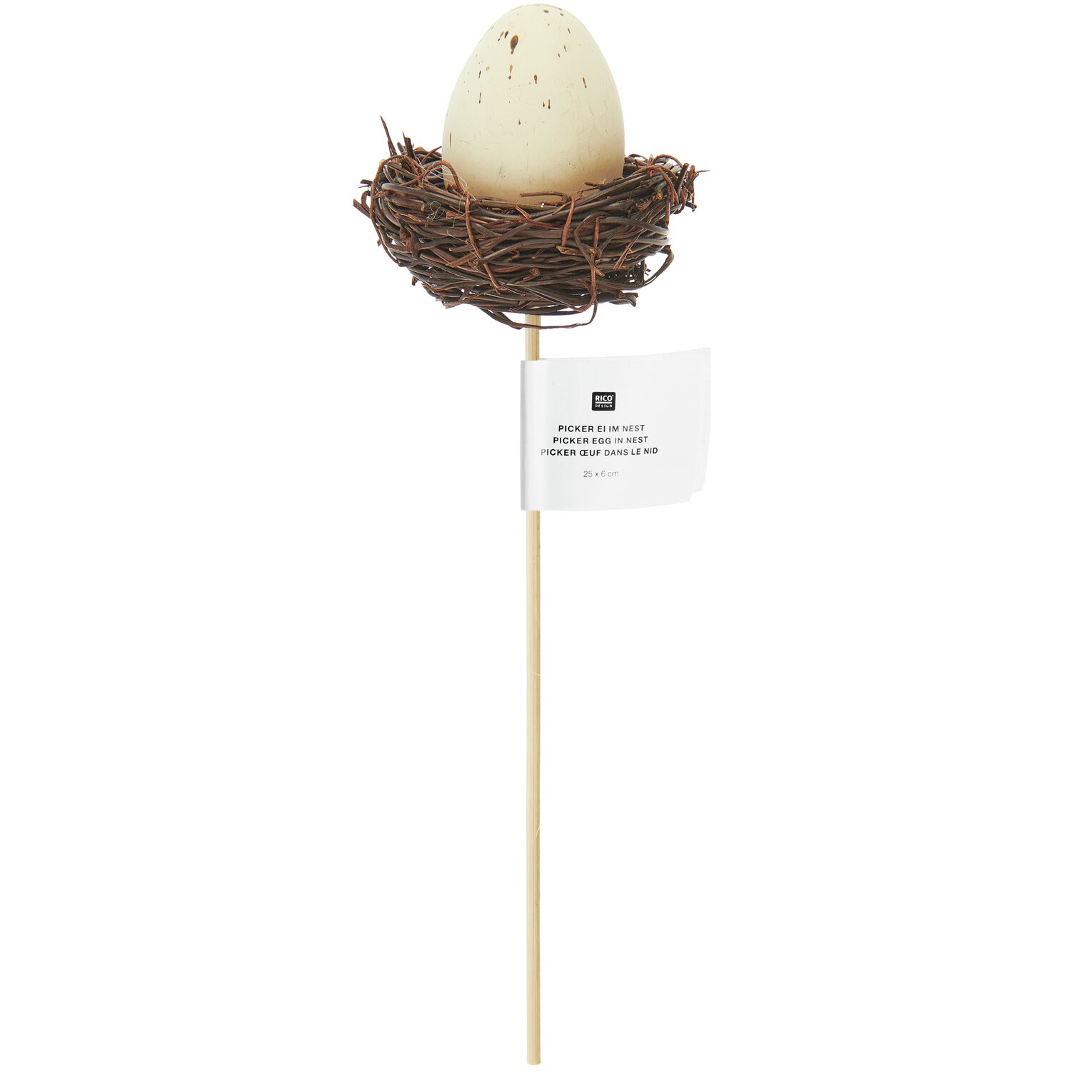 Stecker Ei im Nest: Dekorativer Stecker mit Ei in einem natürlichen Nest, 25x6cm, von Rico Design.