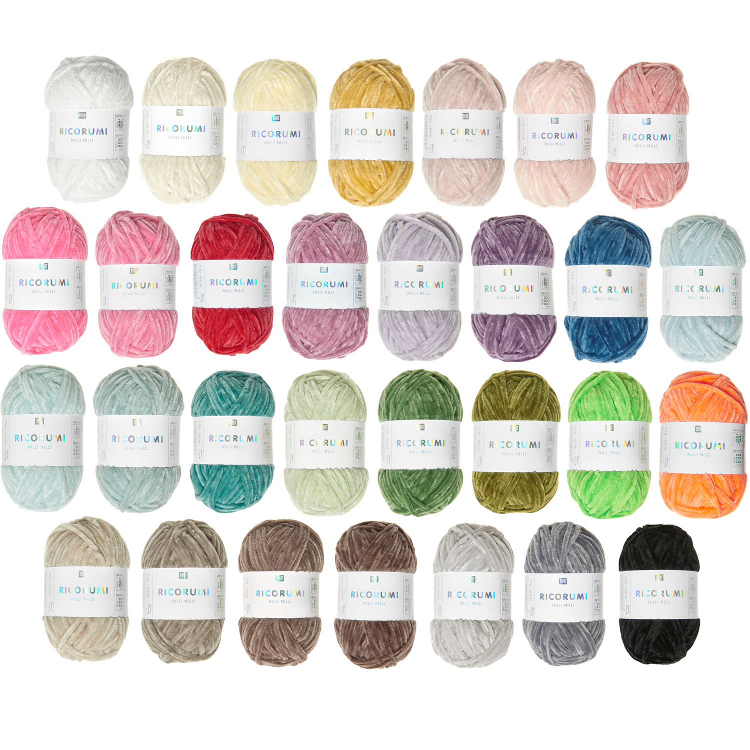 Nilli Nilli Set: Bunte Garnkollektion von Rico Design in 30 Farben, ideal für kreative Projekte.