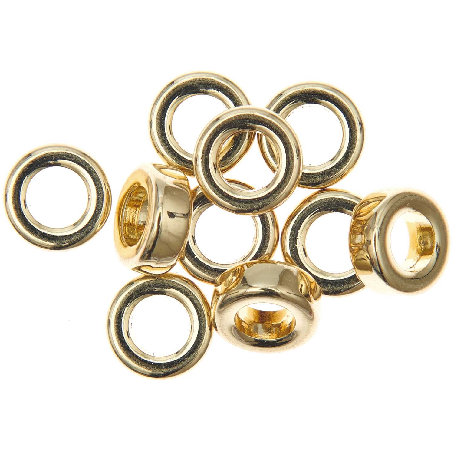 Itoshii - Ponii Beads Ringe in glänzendem Gold, 9x3,5mm, 10 Stück von Rico Design, auf weißem Hintergrund.