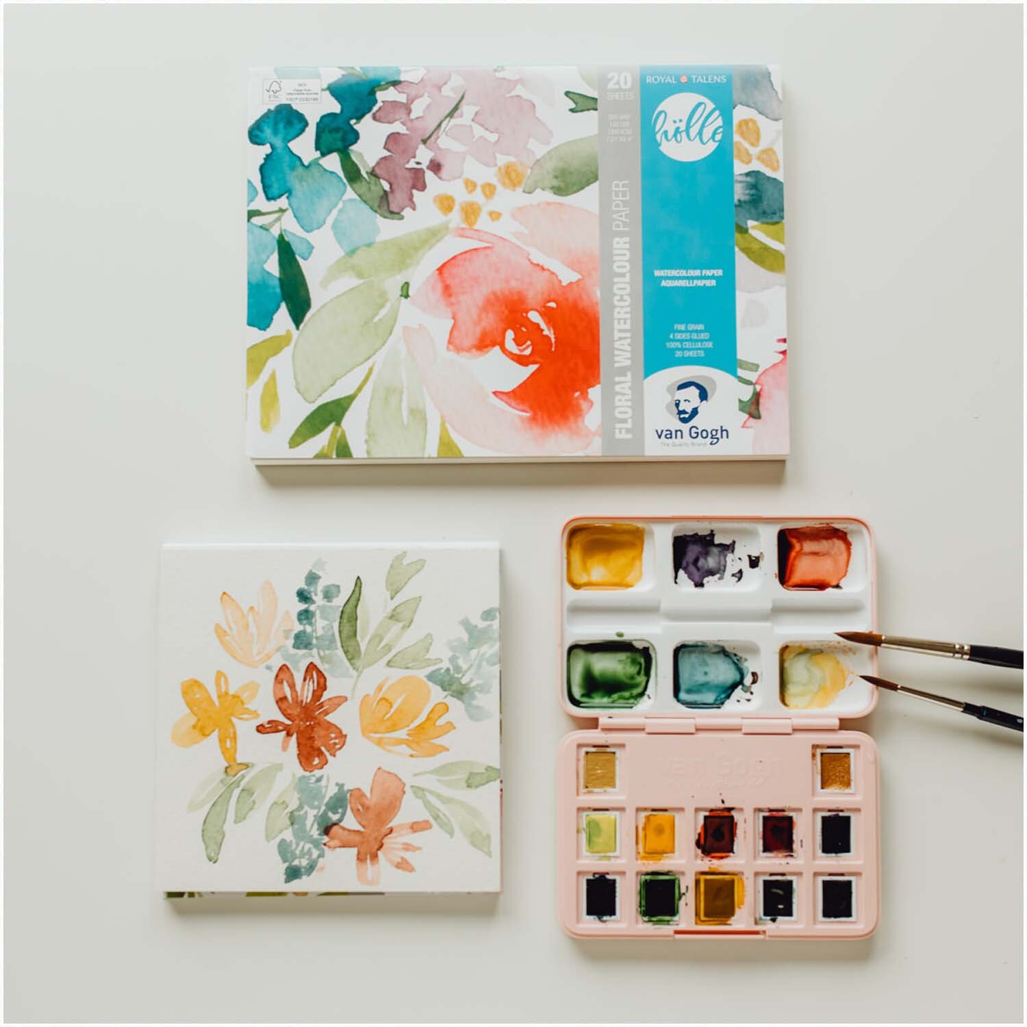 van Gogh Aquarell Set mit 12 Näpfchen und Aquarellpapier in verschiedenen Größen, mehrfarbig, von Frau Hölle.