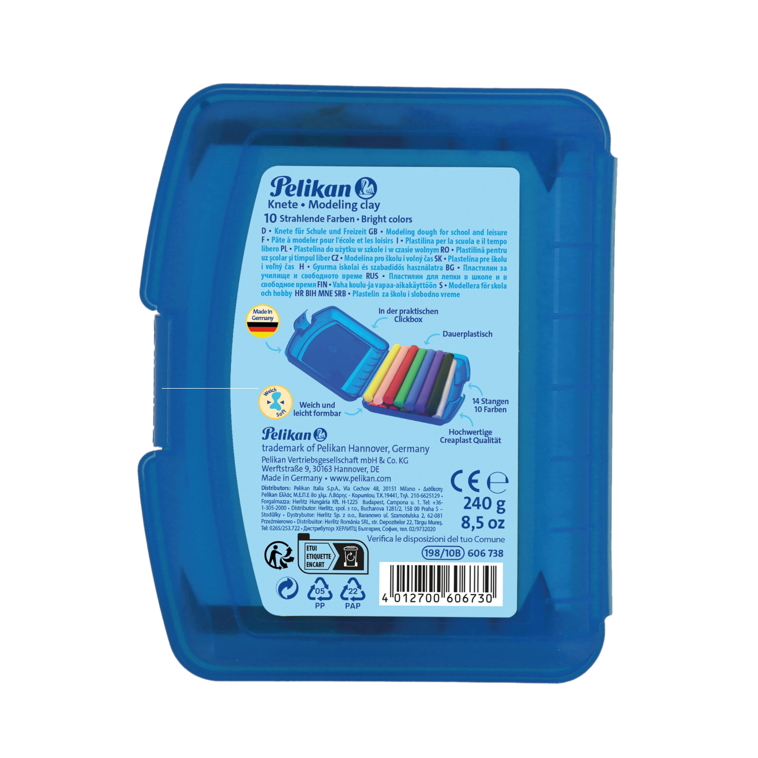 Creaplast Knete blaue Box  14 Stangen in 10 Farben von Pelikan Vertriebsgesellschaft