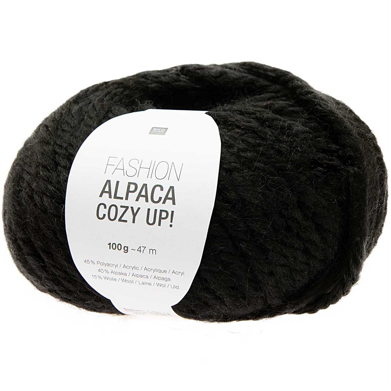 Fashion Alpaca Cozy Up! Weiches, schwarzes Garnknäuel von Rico Design, ideal für warme Strickprojekte, 100g, 47m.