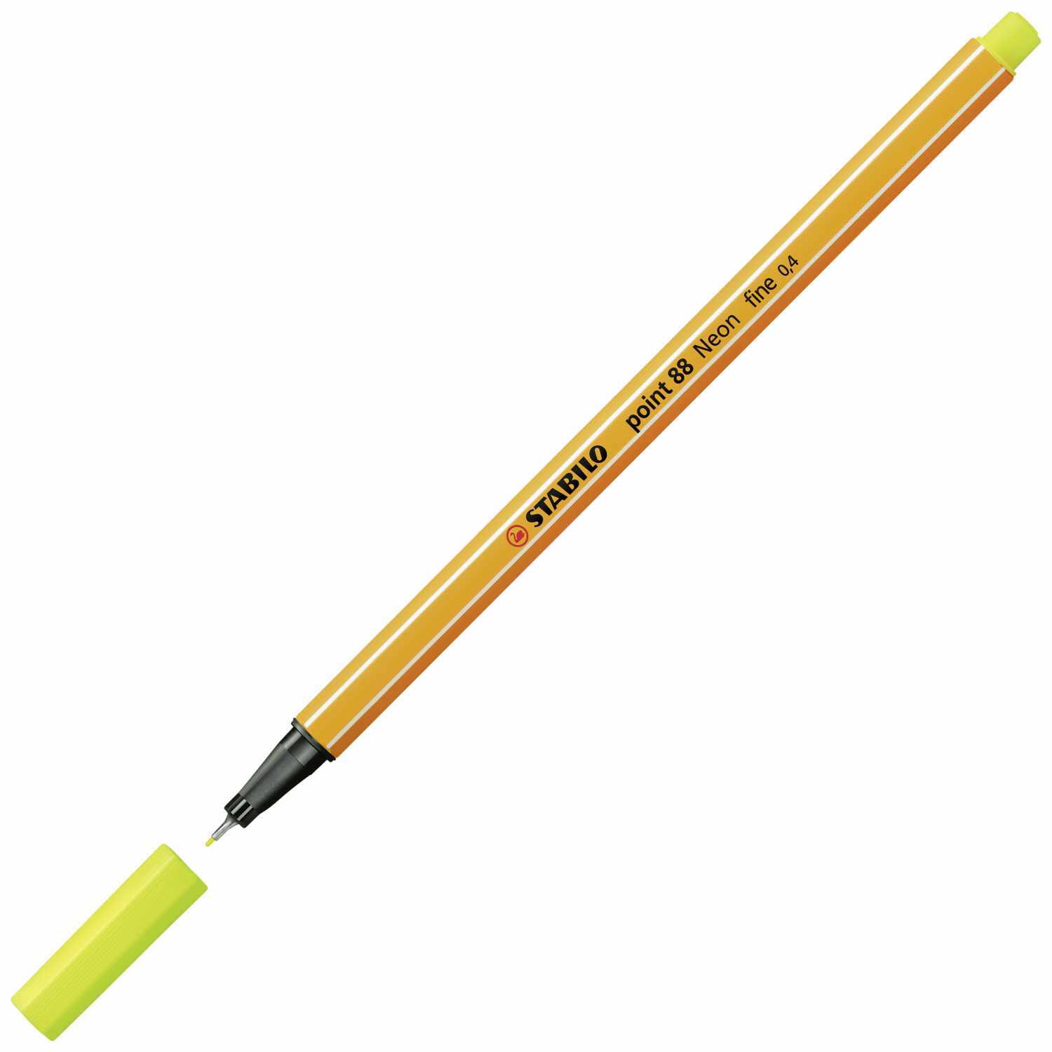 Point 88 Fineliner 0,4mm von STABILO in Neongelb, mit abnehmbarer Kappe, ideal zum Schreiben und Zeichnen.