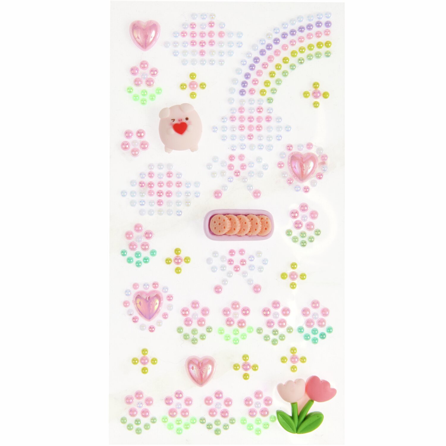Paper Poetry 3D-Sticker Perlen Rosa von Rico Design zeigen zarte rosa Perlen in verschiedenen Größen auf einem transparenten Hintergrund.