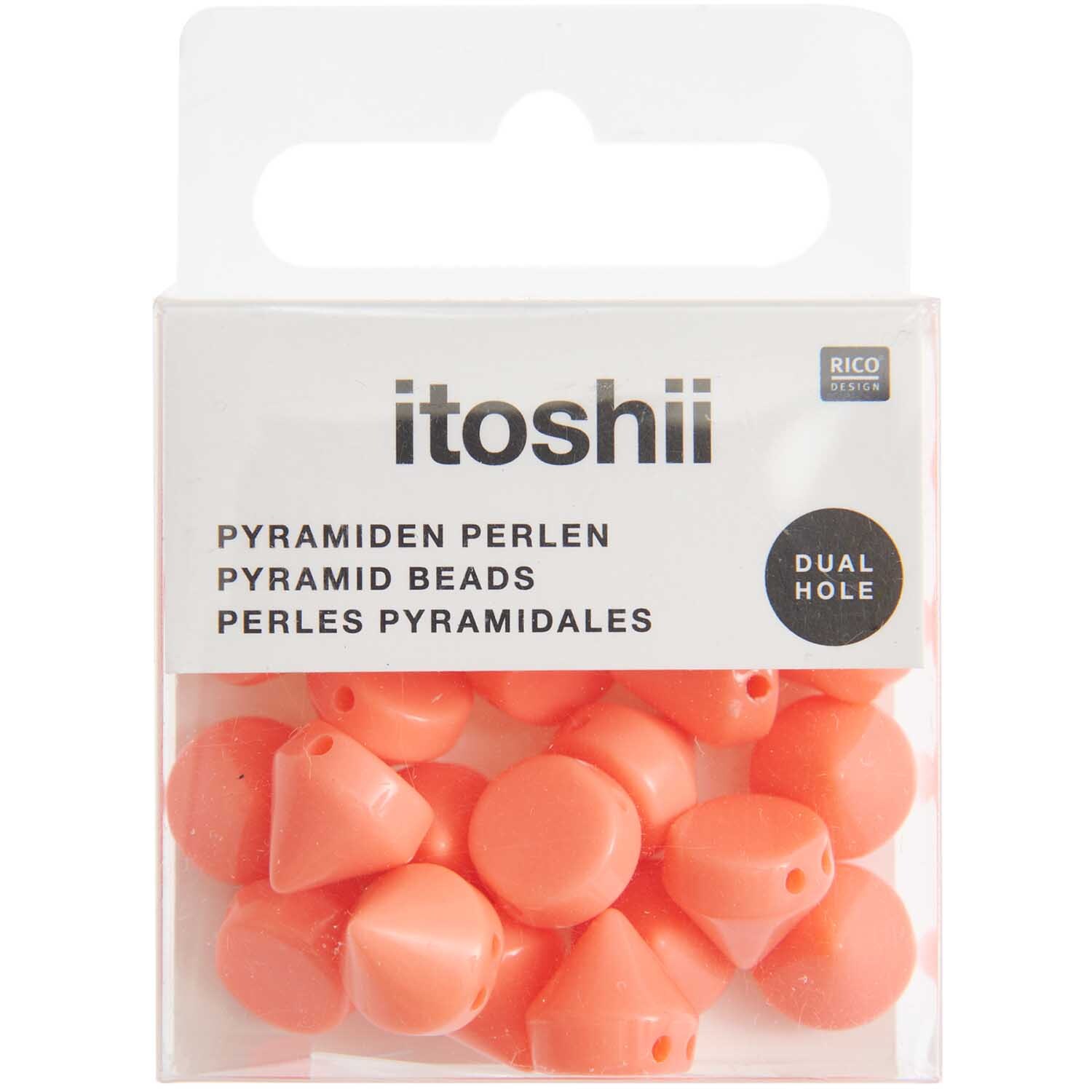 Itoshii Pyramiden Perlen, 24 Stück, in leuchtendem Neon Orange, präsentiert von Rico Design.