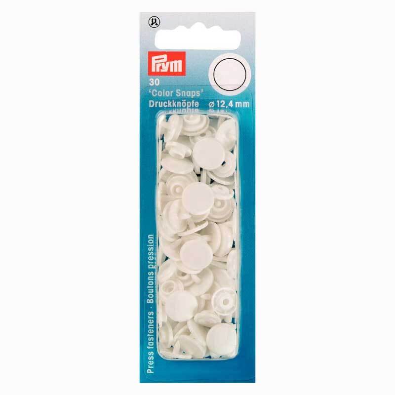 Color Snaps Druckknöpfe von Prym, 30 weiße Stücke in einer blauen Verpackung, Größe 12,4 mm.