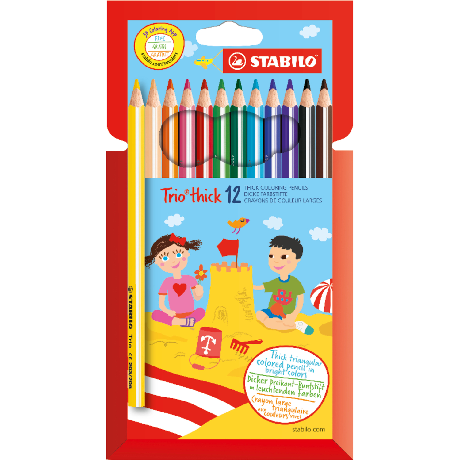 STABILO Trio Dick Buntstifte, 12 Stück in leuchtenden Farben, ideal für kreative Kinderzeichnungen.