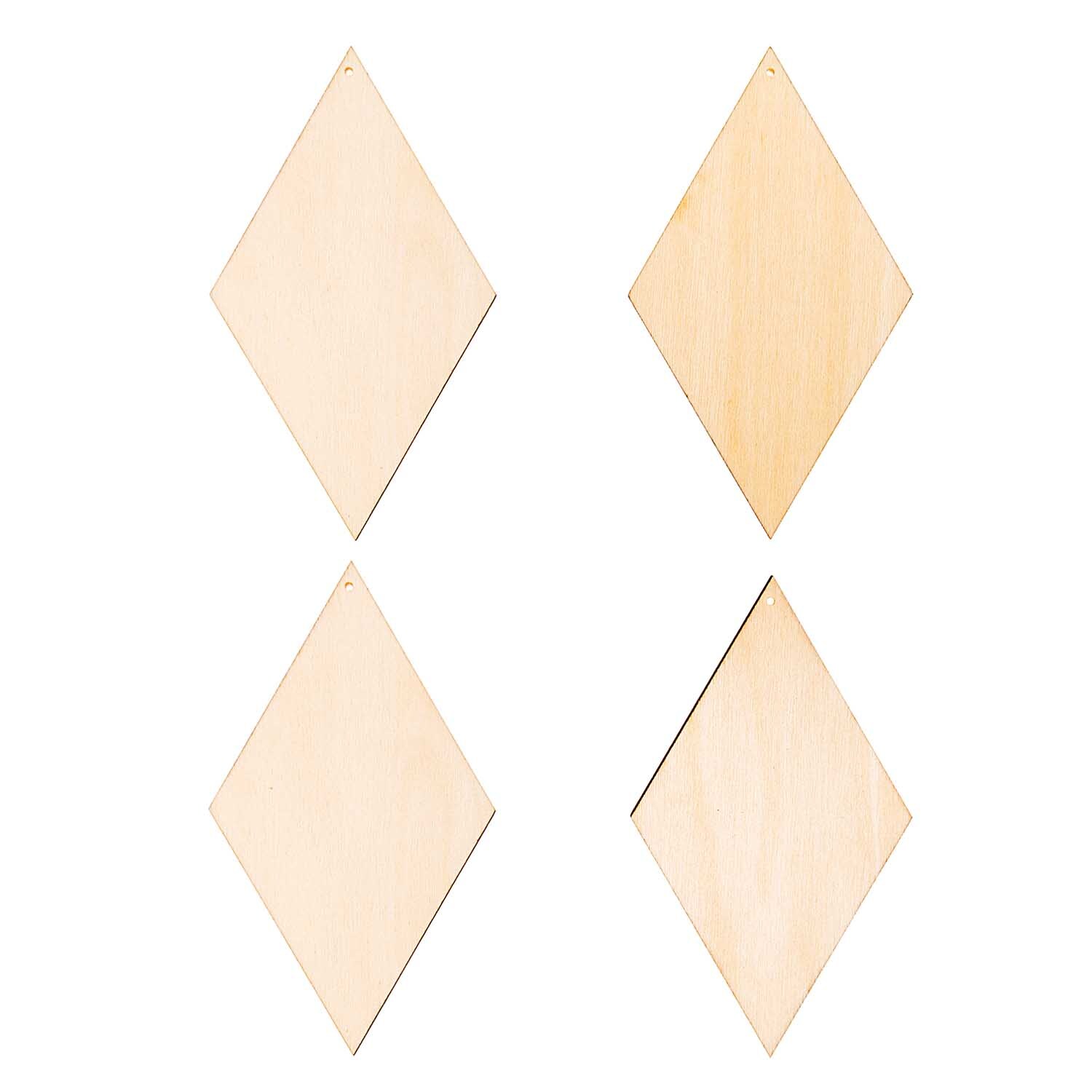 Holzdekoanhänger-Set Diamant: Vier beige, diamantförmige Anhänger von Rico Design, ideal für kreative Dekorationen.