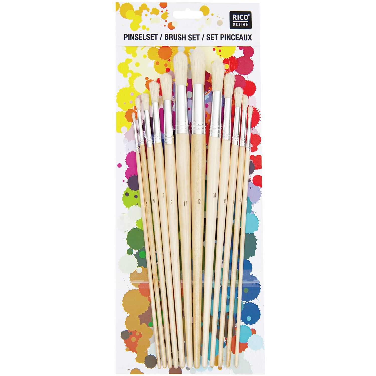 Borstenpinsel rund 12er Set No. 1: Hochwertige Pinsel von Rico Design, ideal für kreative Malprojekte.